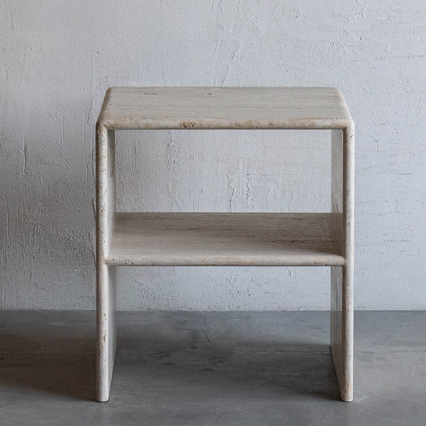 Palm Travertine Marble Bed Side Table - Beige - Side Table - WS Living Furniture  Furniture Store in Dubai
