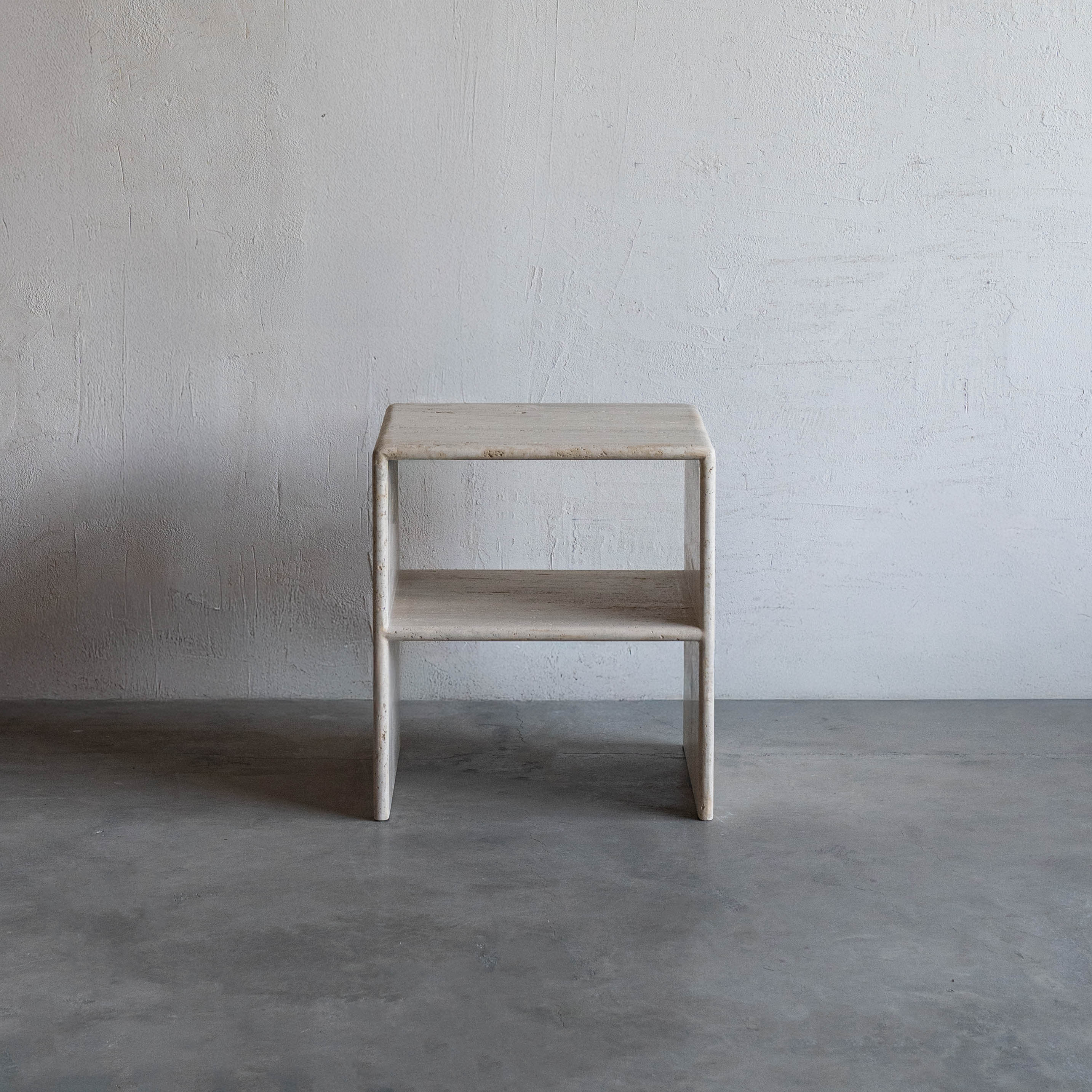 Palm Travertine Marble Bed Side Table - Beige