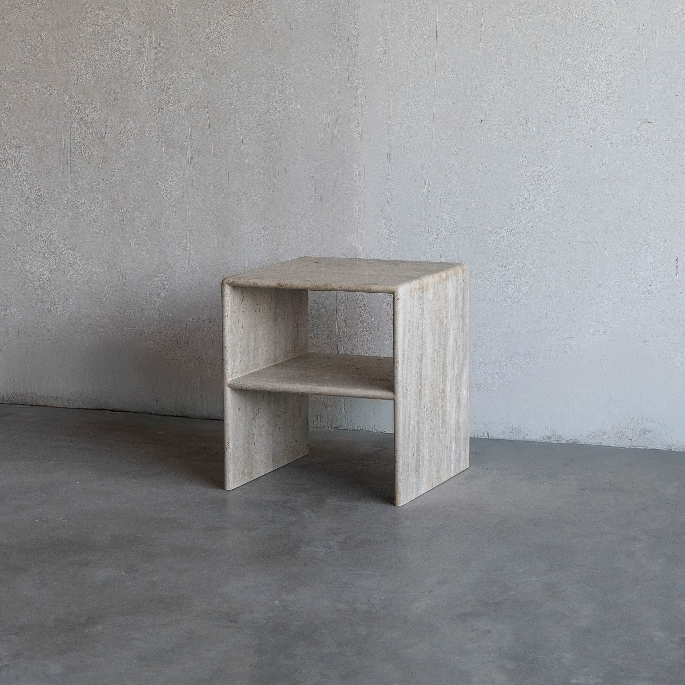 Palm Travertine Marble Bed Side Table - Beige