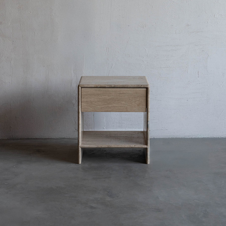 Palm Travertine Marble Bed Side Table with Drawers Beige Dubai