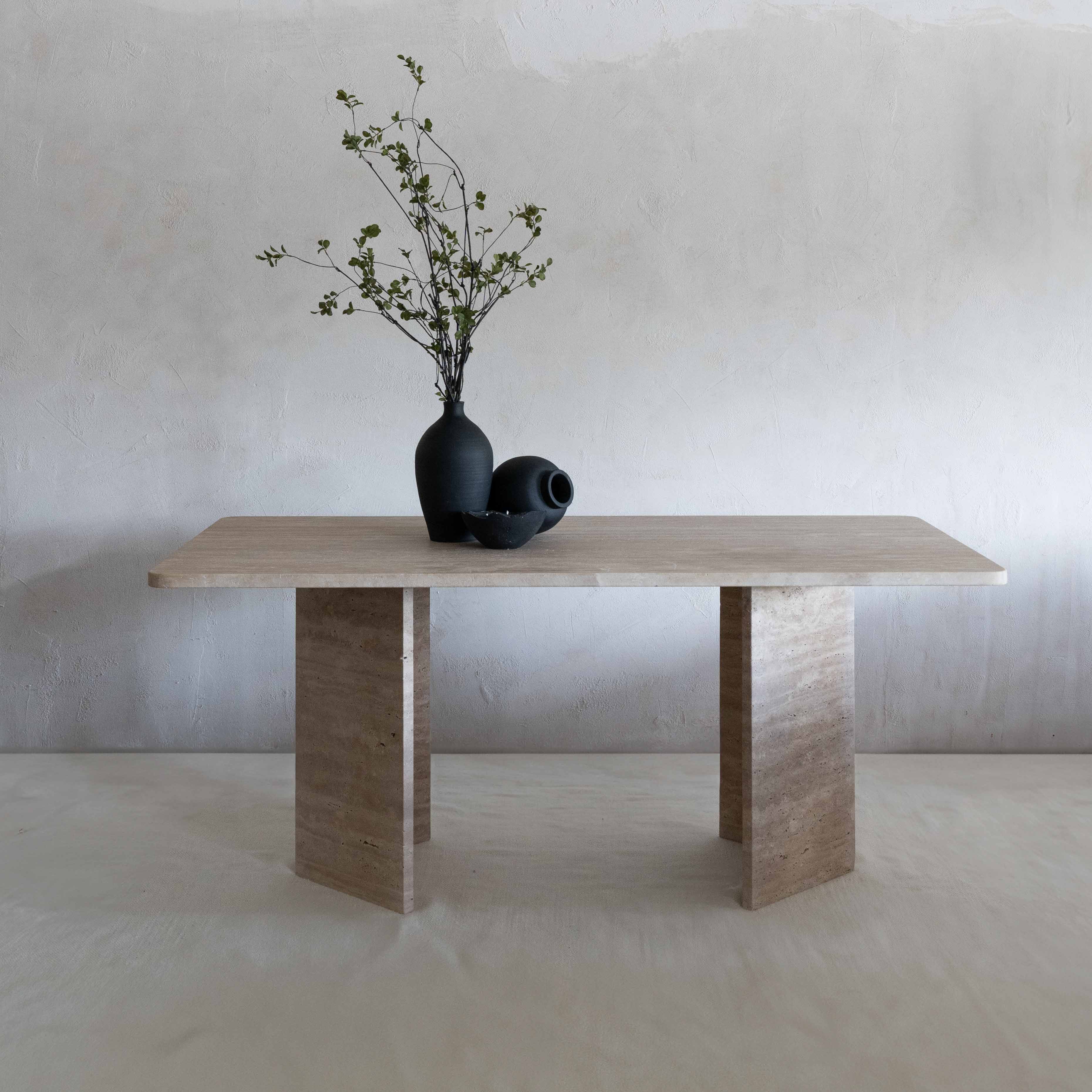Palm Rectangle Travertine Marble Dining Table  - WS Living - UAE - Dining Tables Wood and steel Furnitures - Dubai