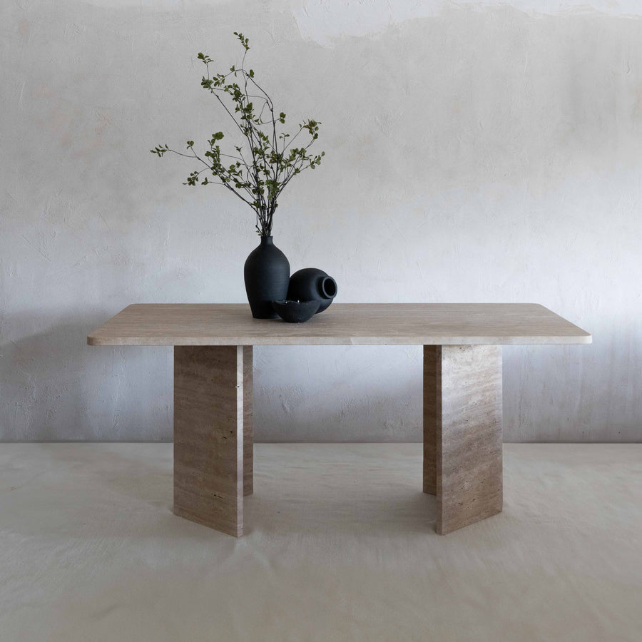 Palm Rectangle Travertine Marble Dining Table Dubai