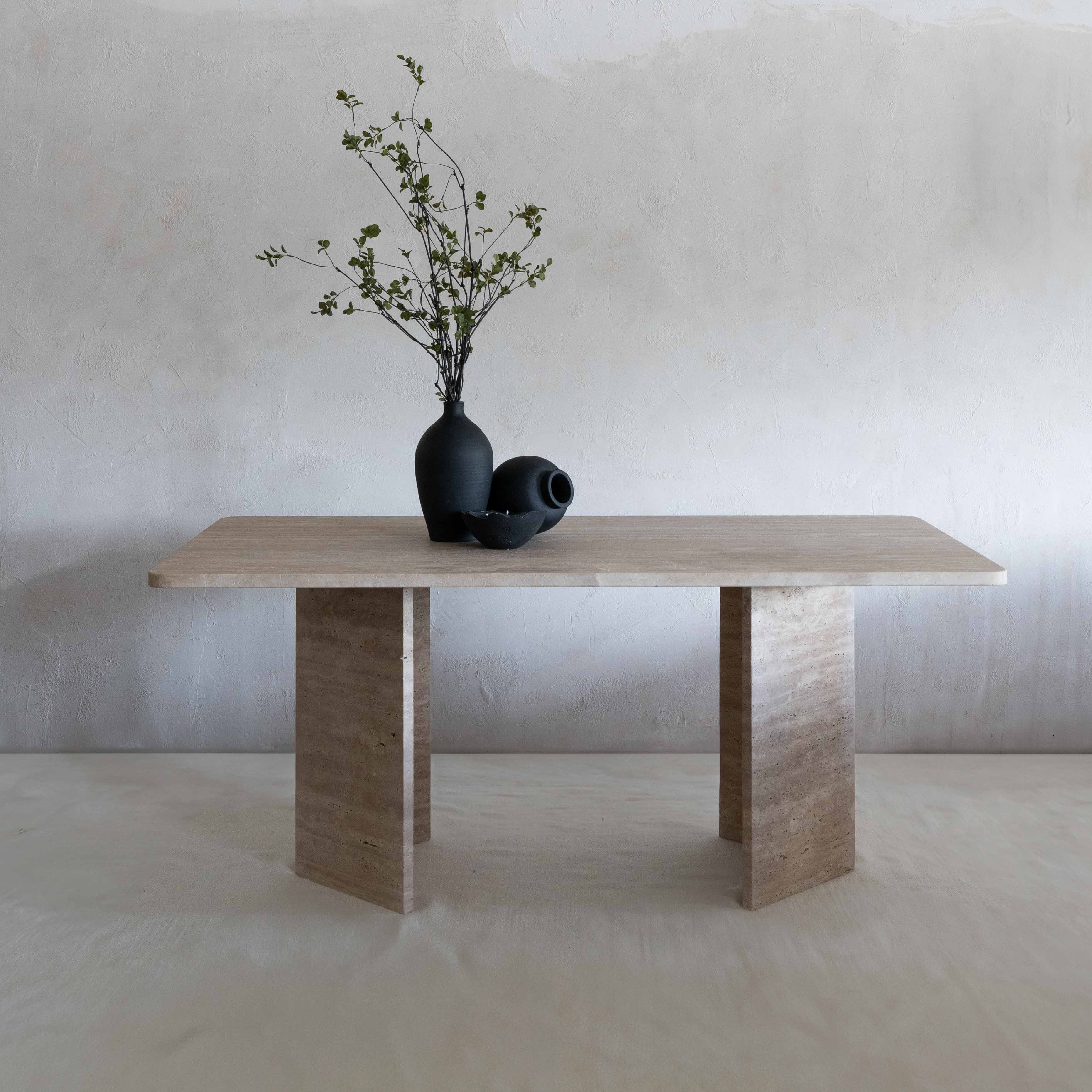 Palm Rectangle Travertine Marble Dining Table Custom Size 200 cm Length - Dining Tables - WS Living Furniture  Furniture Store in Dubai