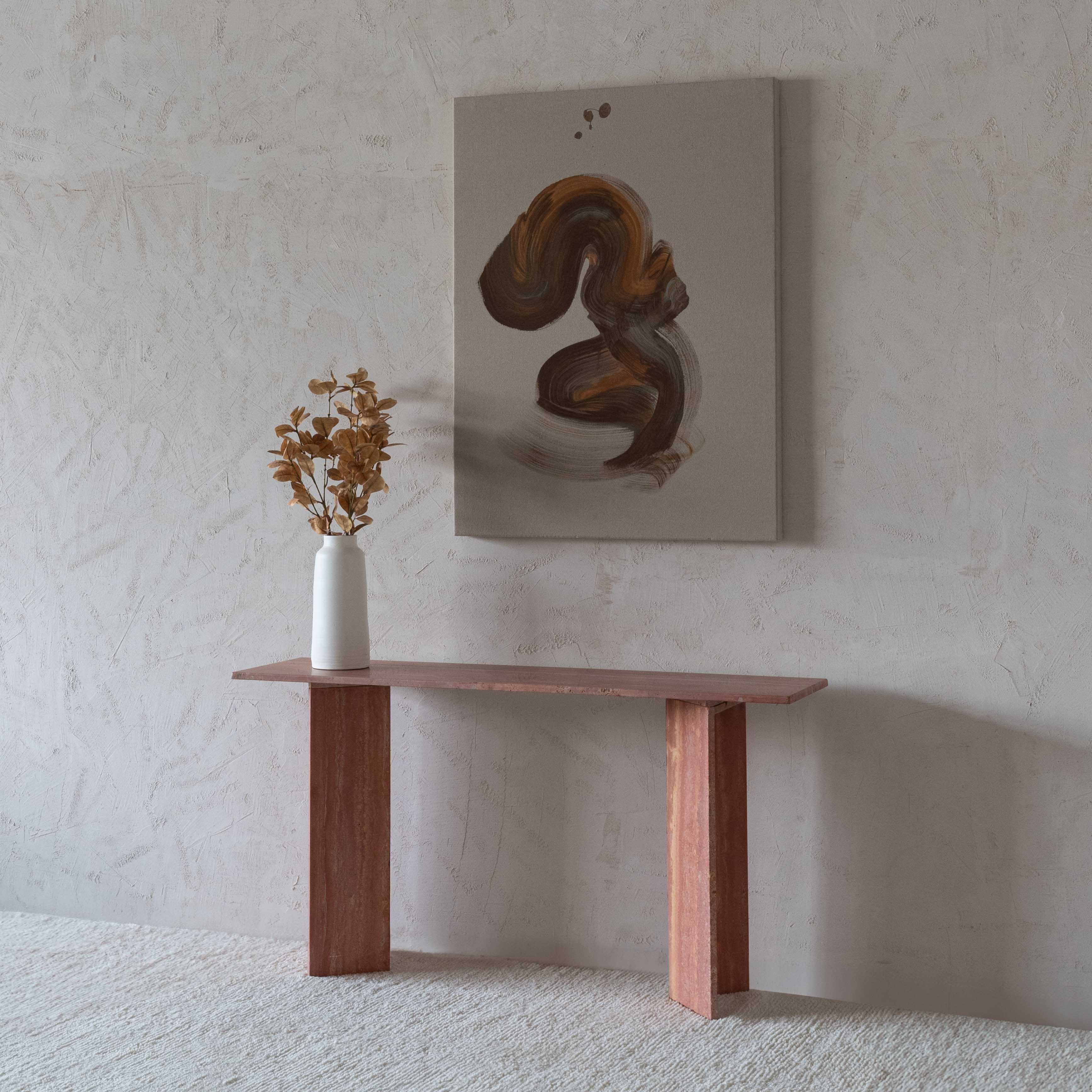 Palm Pink Travertine Marble Console Table - Consoles - WS Living - UAE Wood and steel Furnitures in Dubai