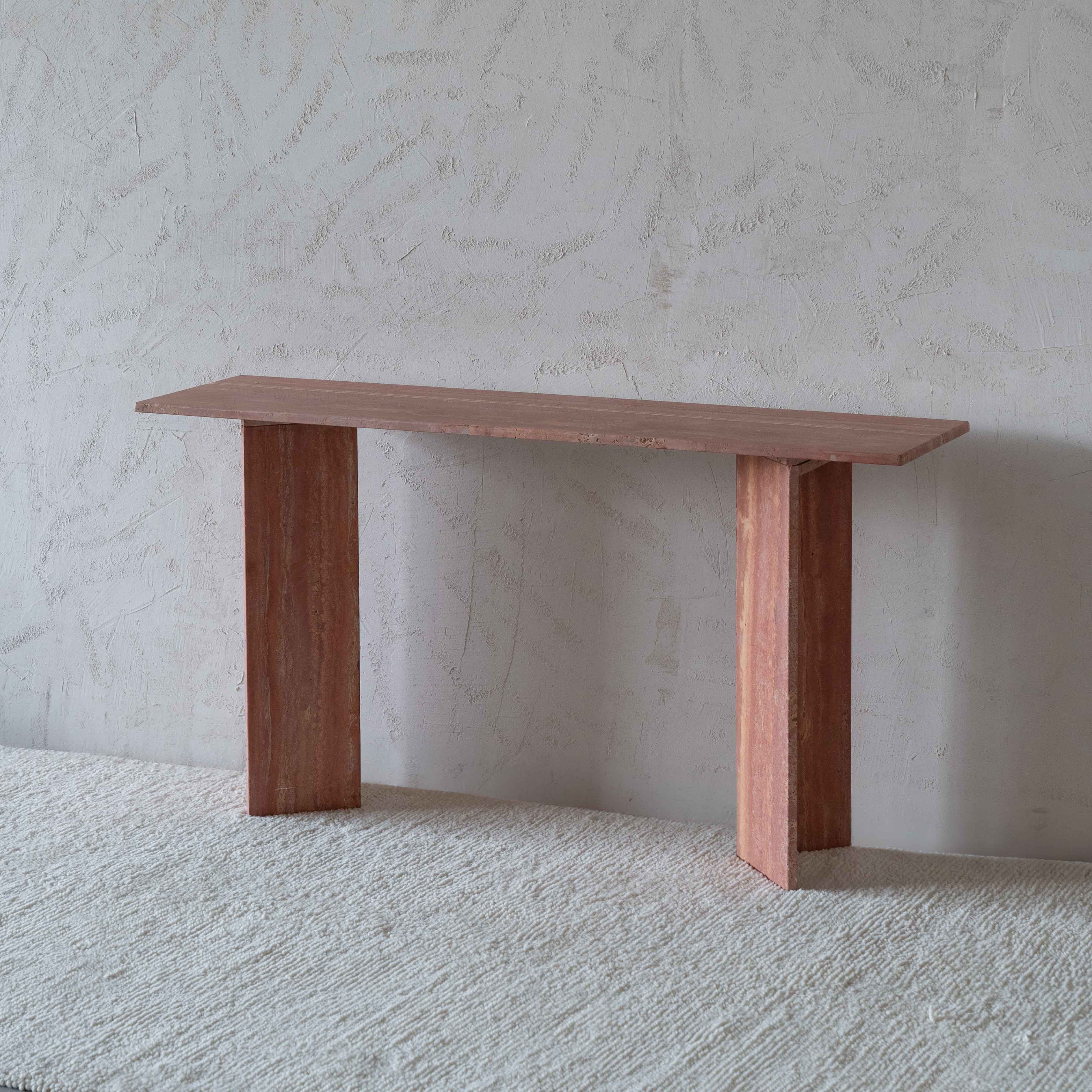 Palm Pink Travertine Marble Console Table - Consoles - WS Living - UAE Wood and steel Furnitures in Dubai