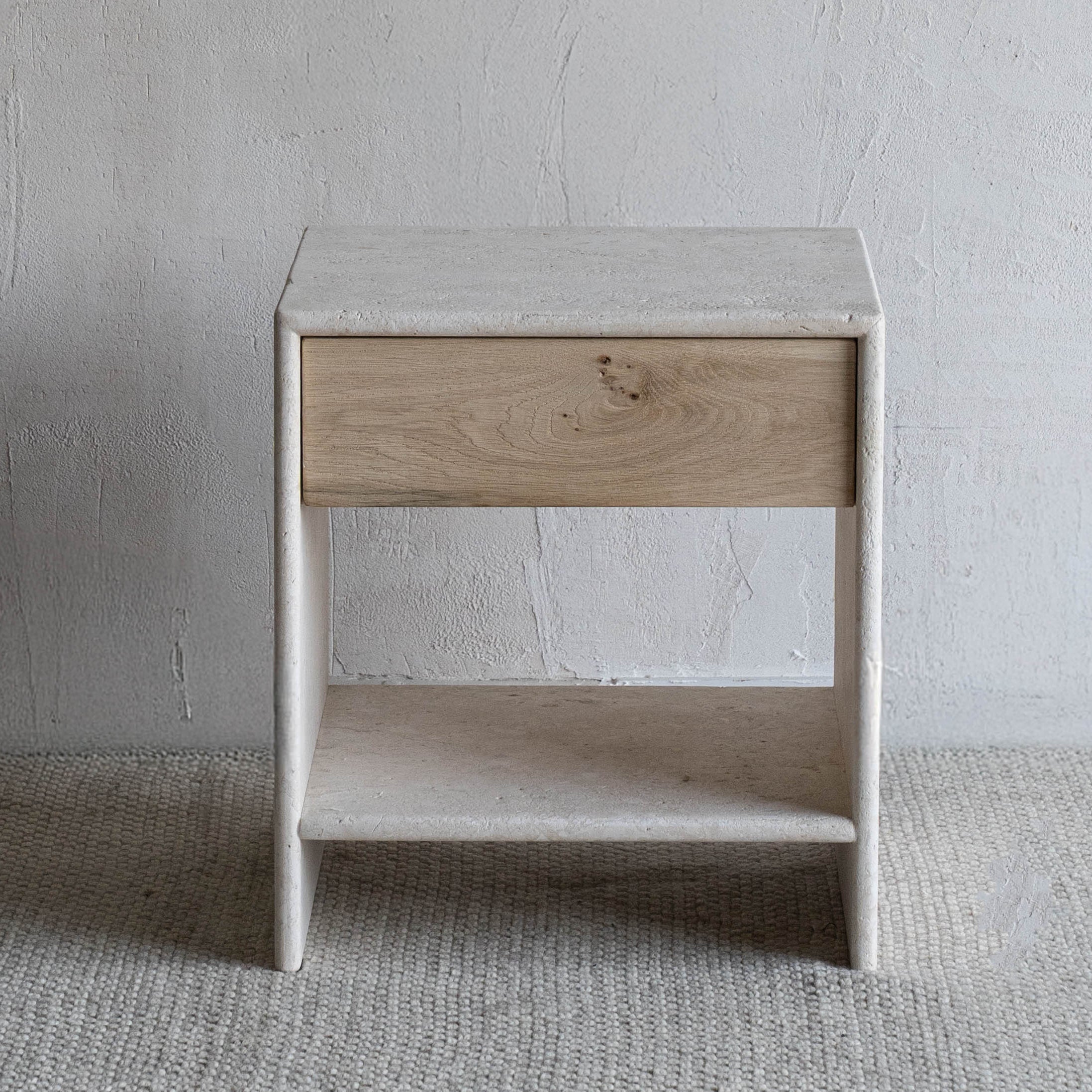 Palm Limestone Marble Bed Side Table W/Drawers - Beige - Side Table - WS Living Furniture  Furniture Store in Dubai