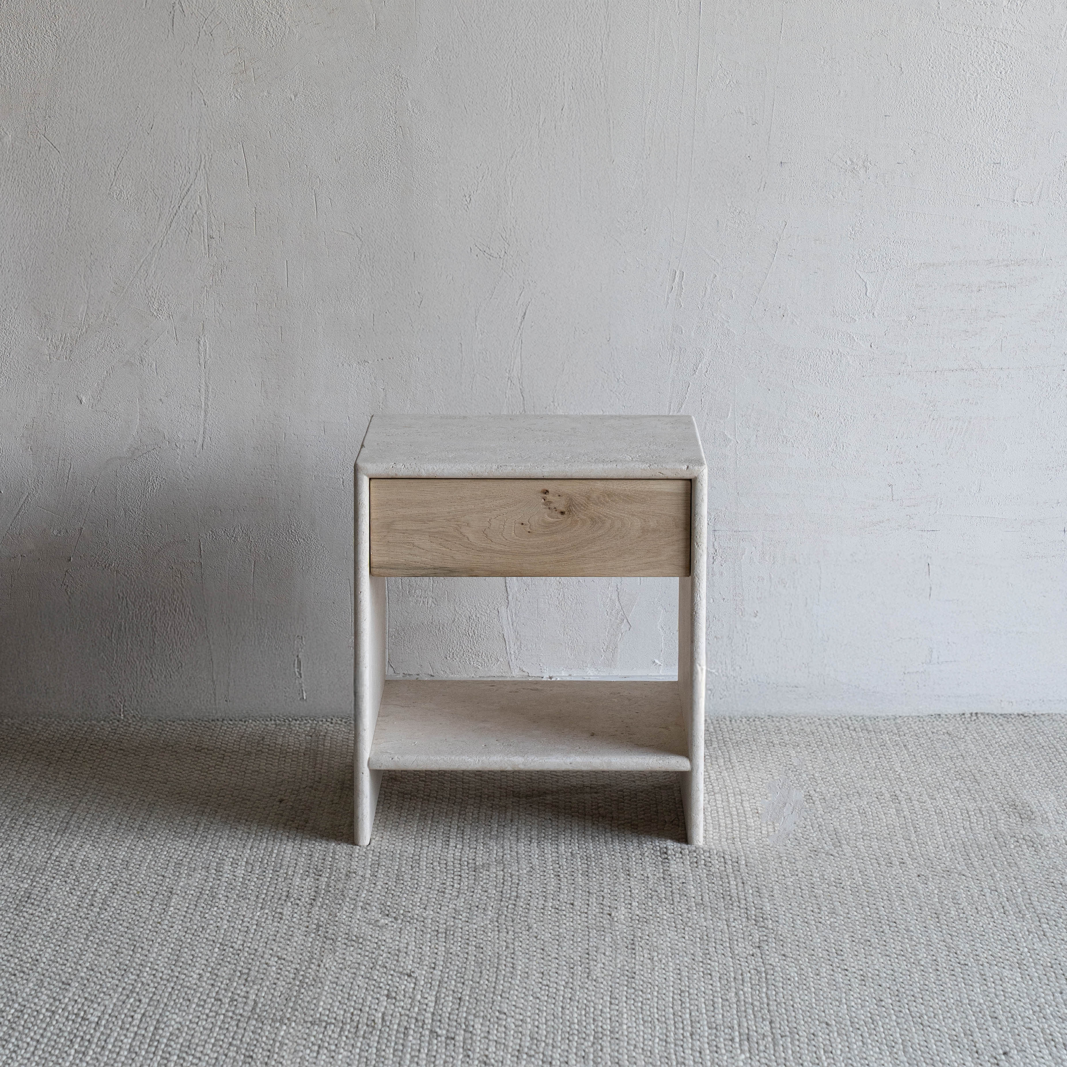 Palm Limestone Marble Bed Side Table W/Drawers - Beige
