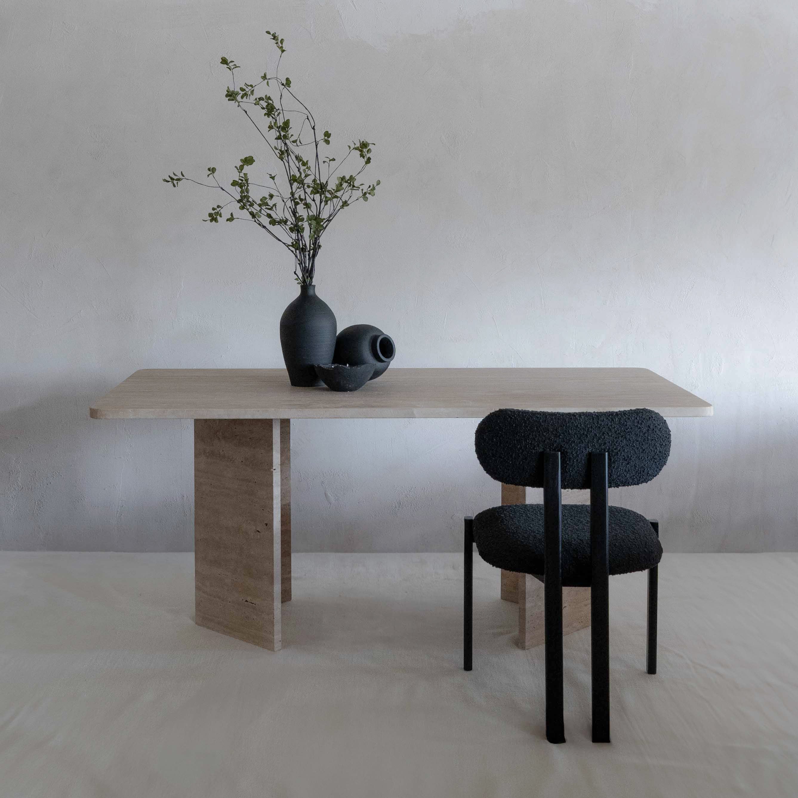 Palm Rectangle Travertine Marble Dining Table - Dining Tables - WS Living - UAE Home Furniture Stores in Dubai