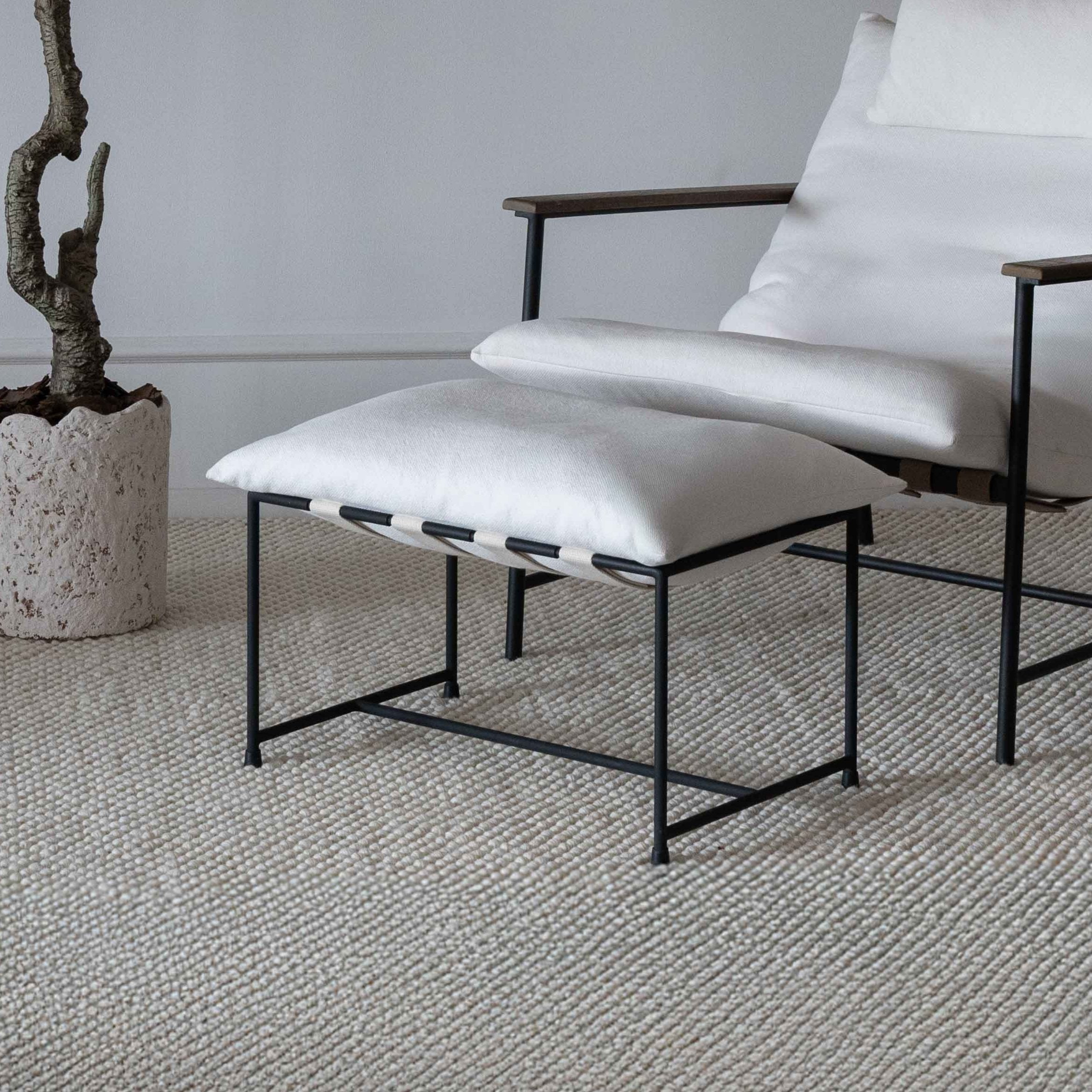 Novato Off-White Steel & Upholstered Foot Stool