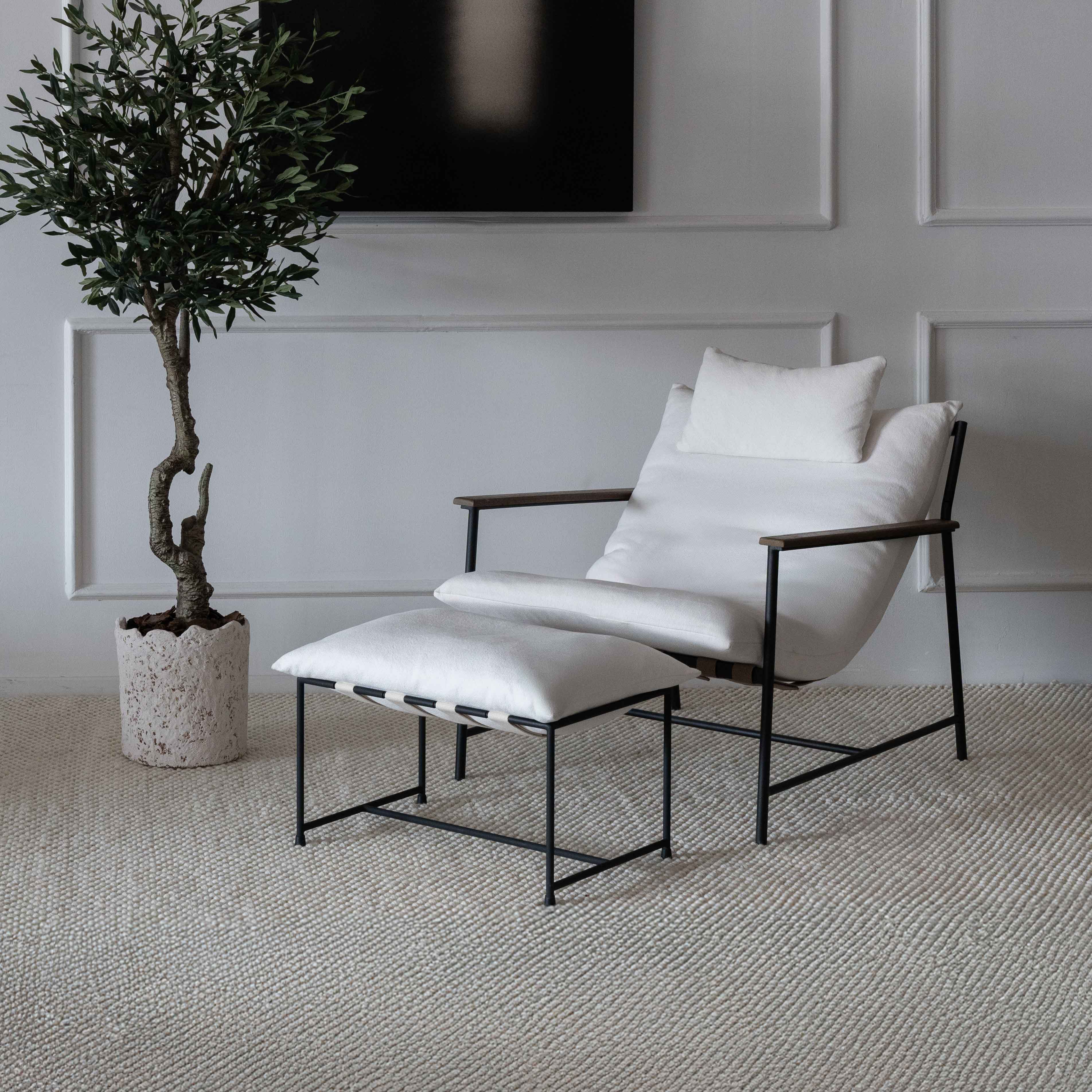 Pavia Off-White Solid Wood Handle With Headrest Lounge Chair