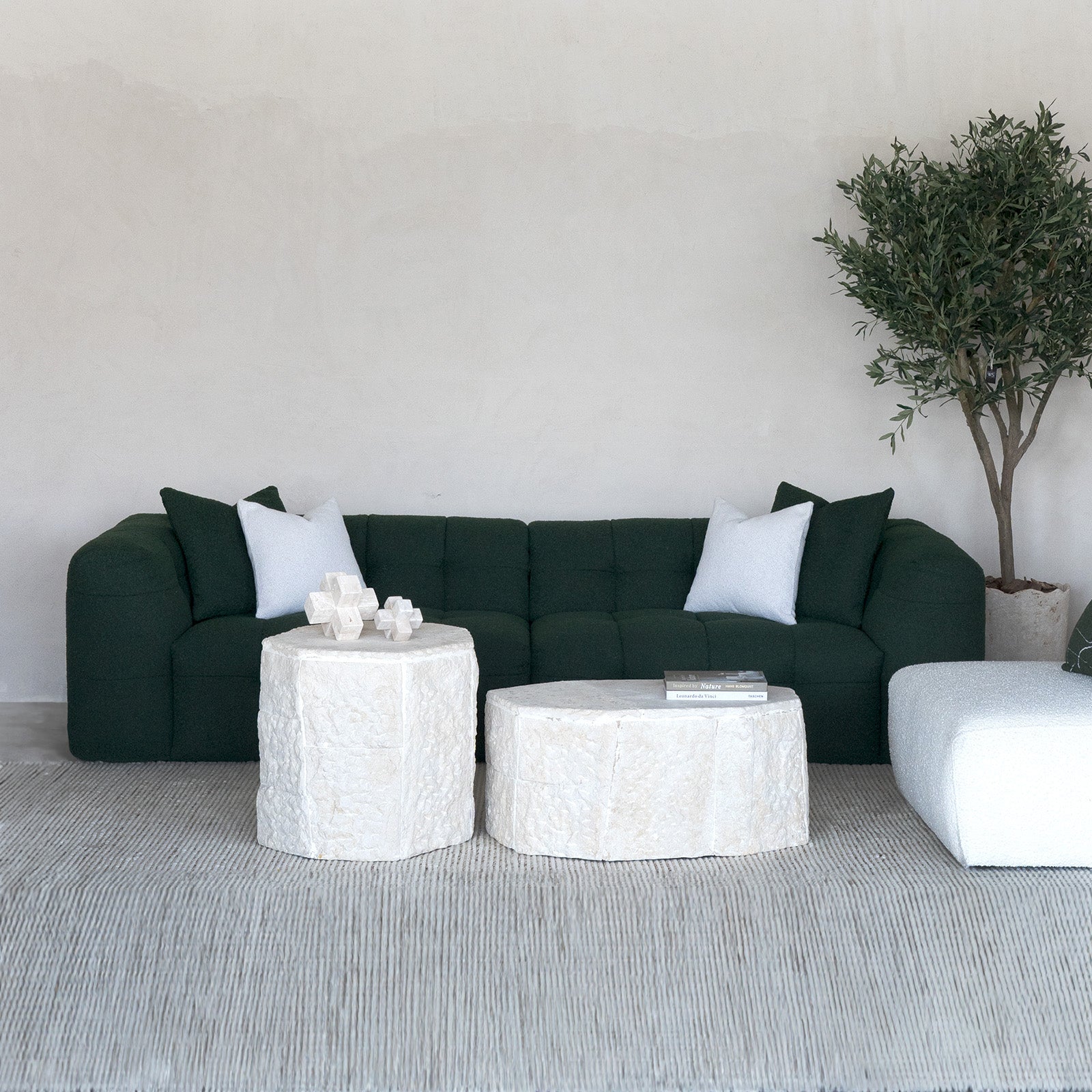 Pina Green Boucle 3 Seater Sofa  - WS Living - UAE - Sofas Wood and steel Furnitures - Dubai