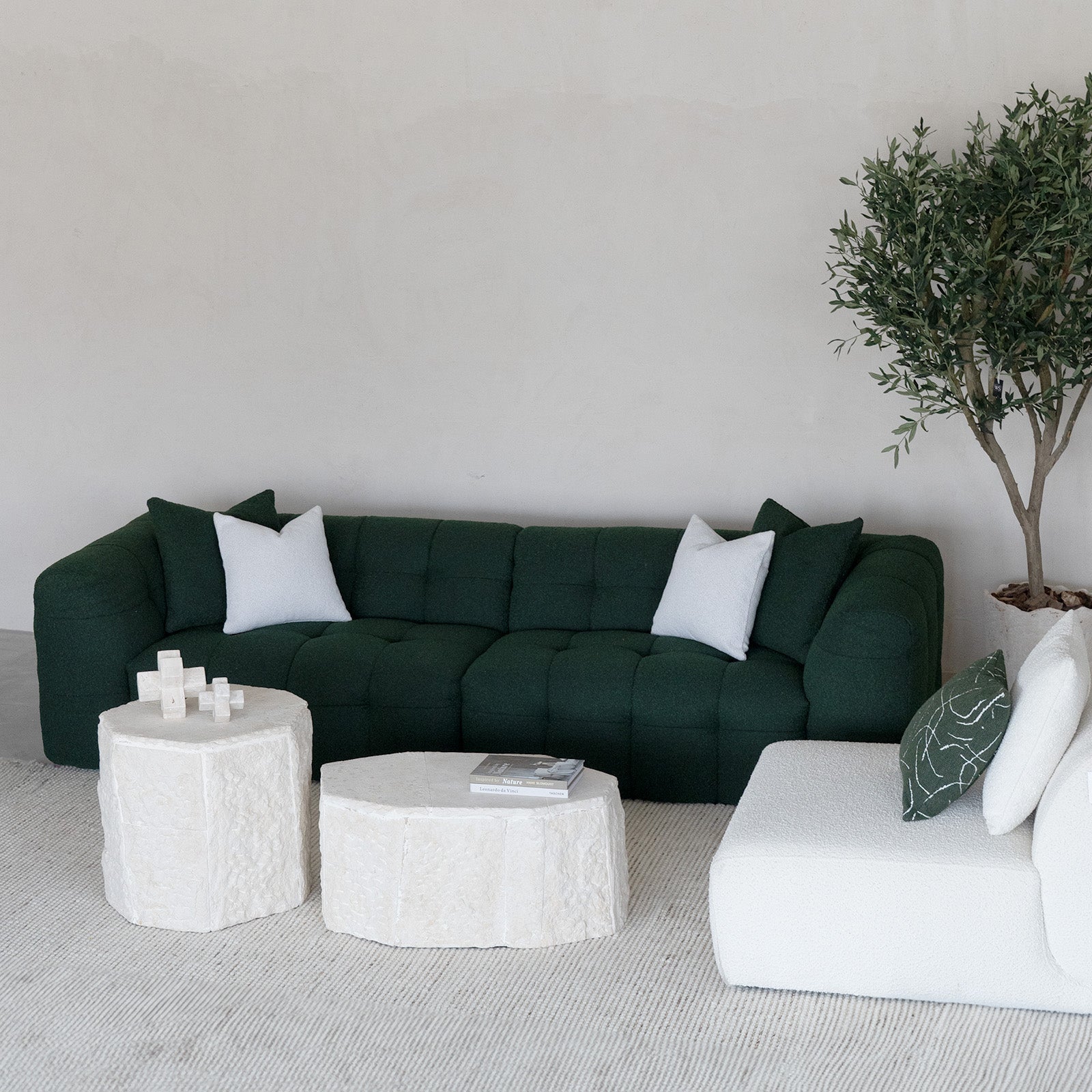 Pina Green Boucle 3 Seater Sofa  - WS Living - UAE - Sofas Wood and steel Furnitures - Dubai