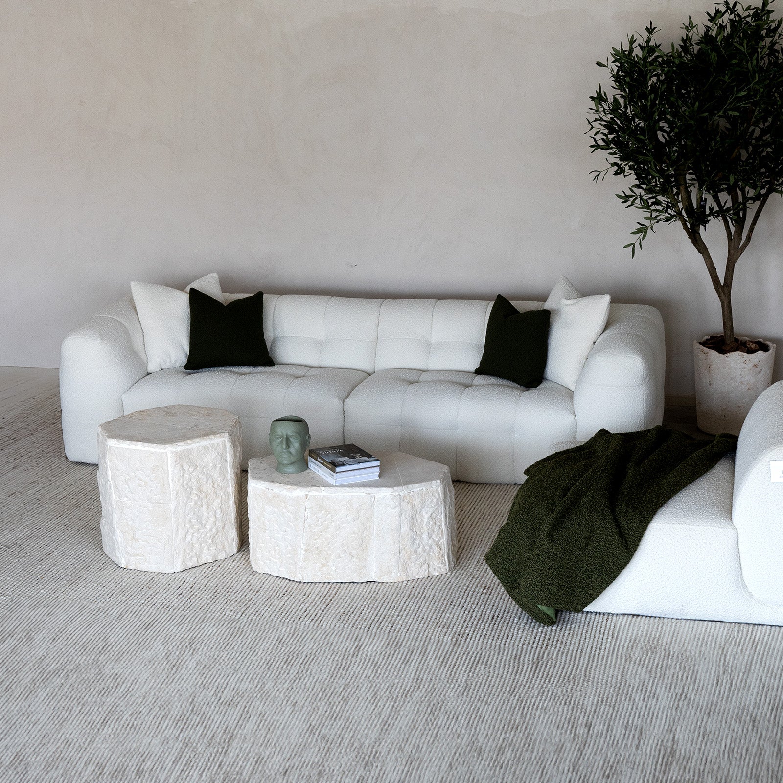 Pina White Boucle 3 Seater Sofa  - WS Living - UAE - Sofas Wood and steel Furnitures - Dubai