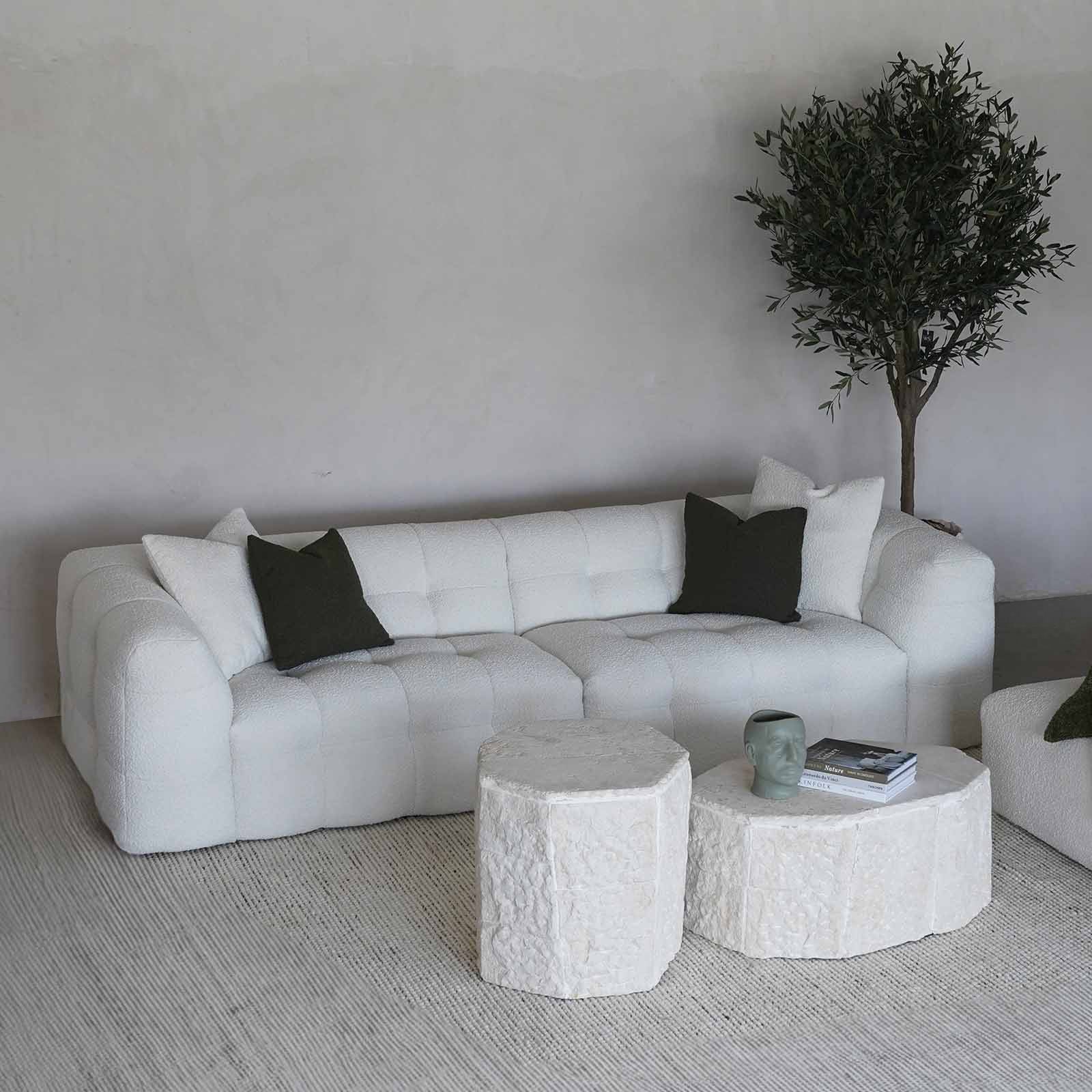 Pina White Boucle 3 Seater Sofa - Sofas - WS Living - UAE Modern Home Furniture Stores in Dubai