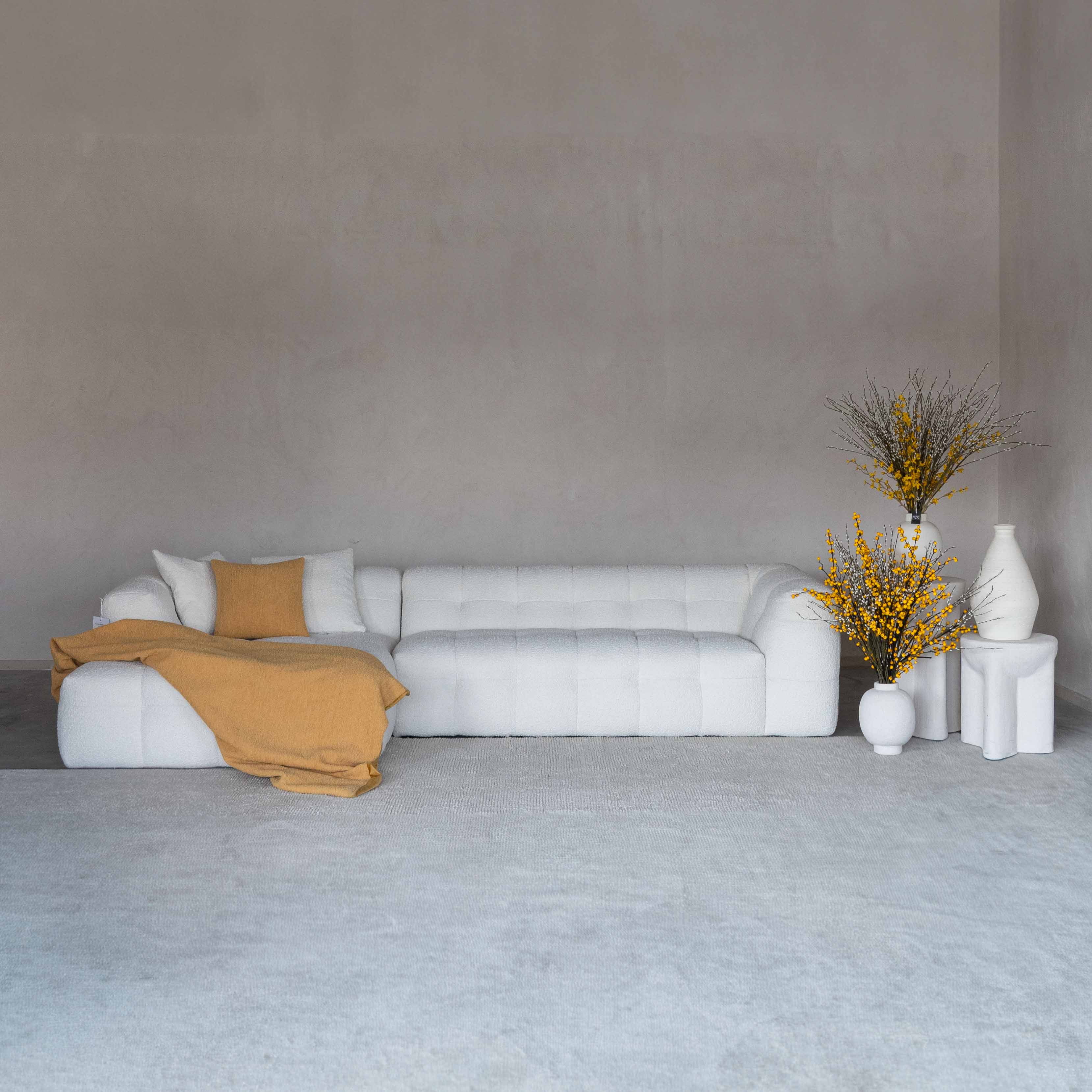 Pina White Boucle Corner & L Shape Sofa (R998B A02-2#)  - WS Living - UAE - Sofas Wood and steel Furnitures - Dubai