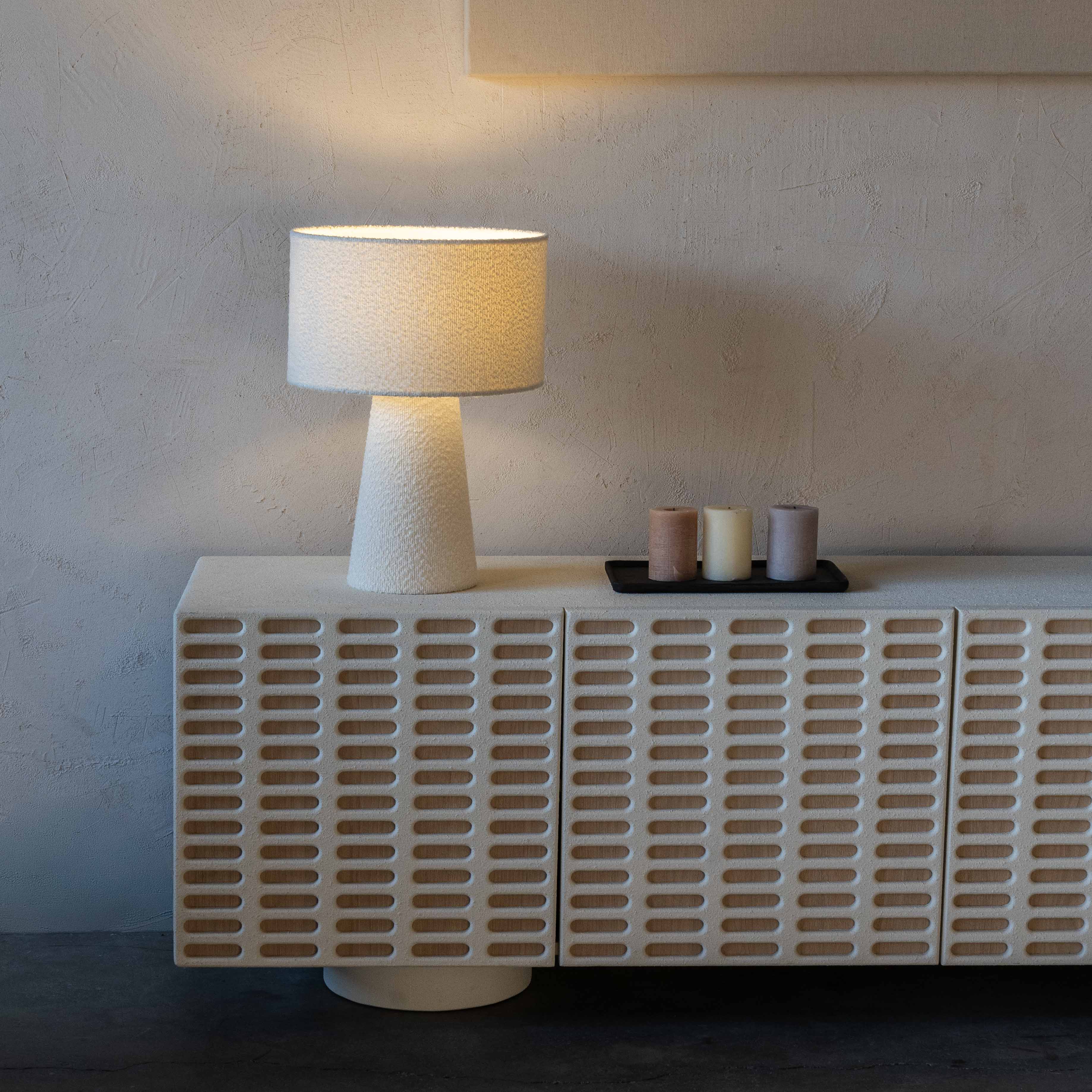 Pollux White Boucle Modern Table Lamp - Lamps - WS Living - UAE Modern Home Furniture Stores in Dubai