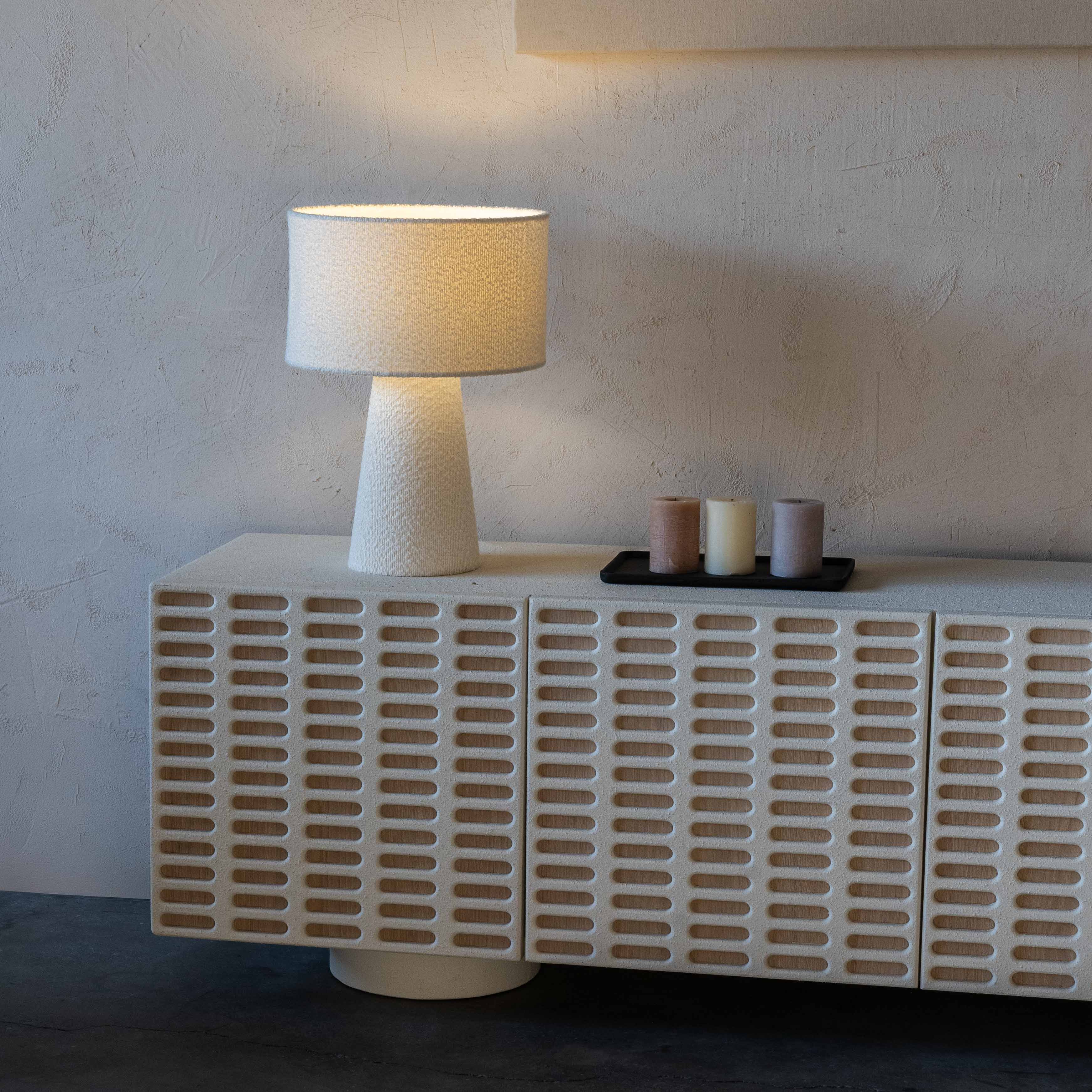 Pollux White Boucle Modern Table Lamp - Lamps - WS Living - UAE Modern Home Furniture Stores in Dubai