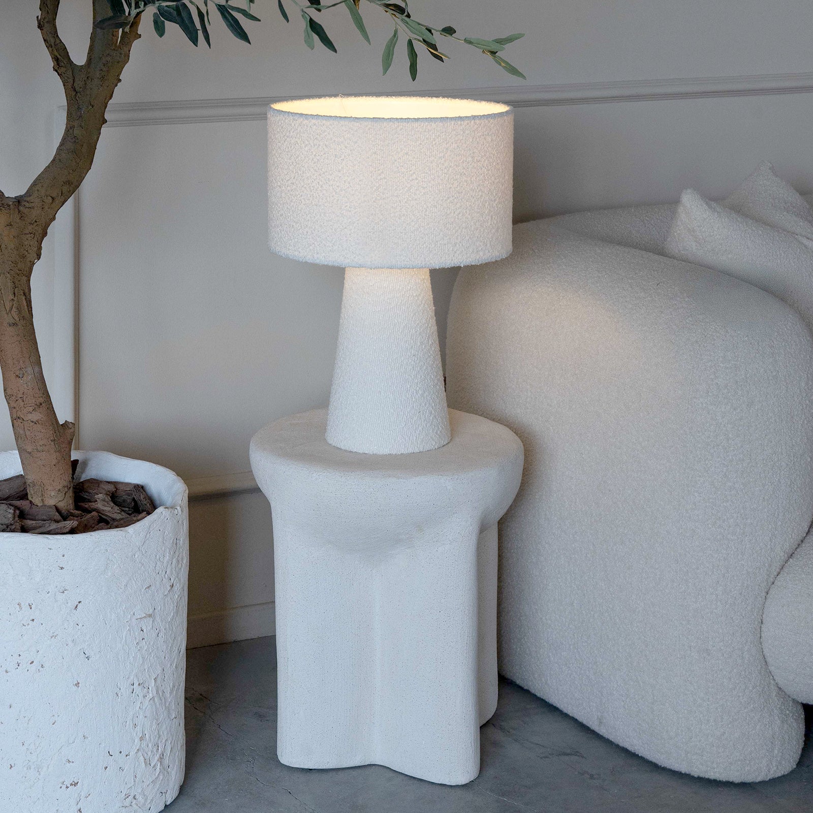 Pollux White Boucle Modern Table Lamp