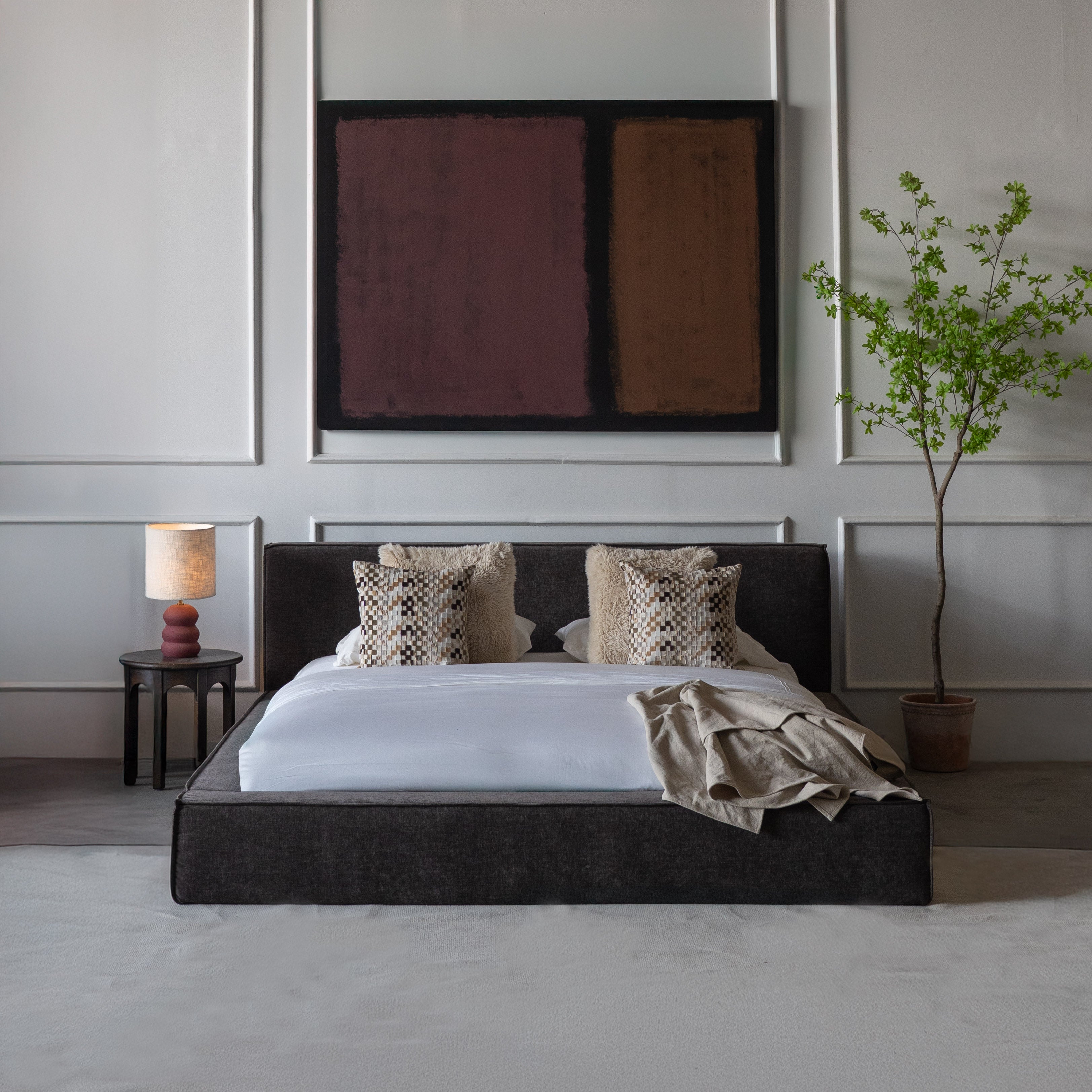 Ravelle Brown Upholstered King Size Bed