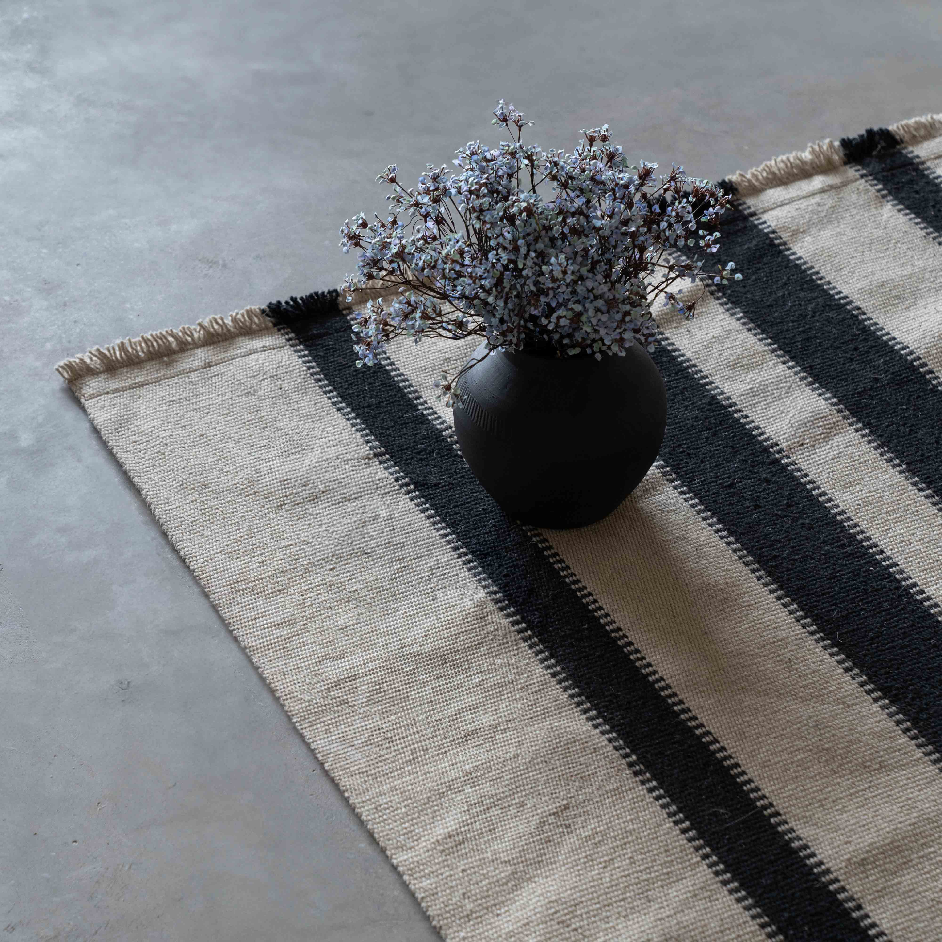 Nayef Handmade Beige & Black Wool Rug | Carpet