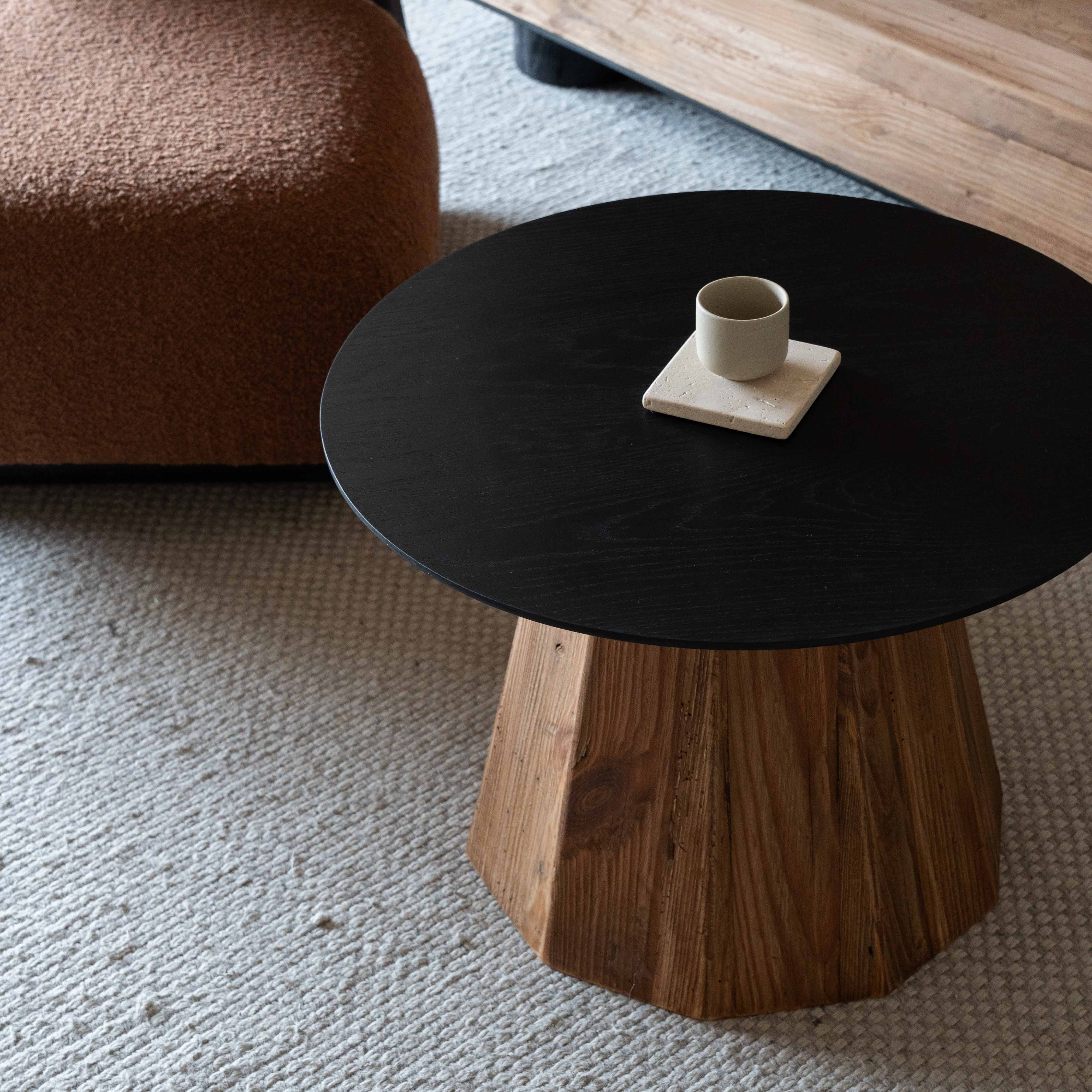 Rustic Serenity Solid Wood Round Coffee Table | End Side Table