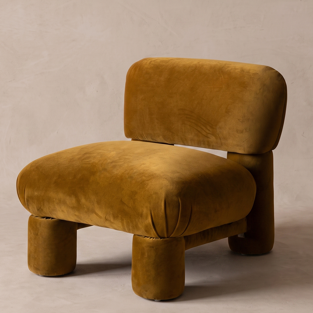 Velluto 1970s Italian Style Low Lounge Chair - MUSTARD