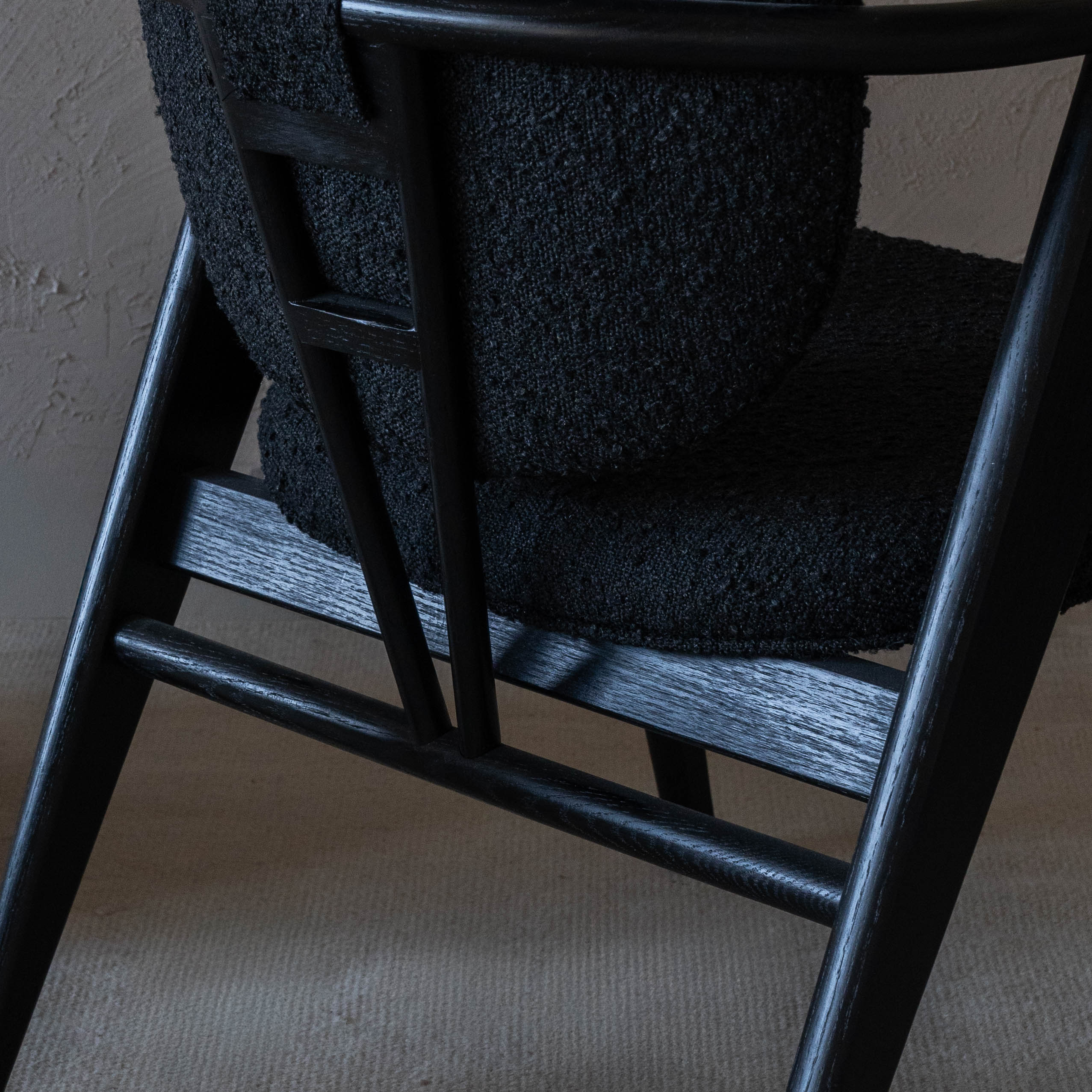 Sarya Full Black Solid Wood & Boucle Modern Dining Chair - Dining Chairs - WS Living - UAE Modern Home Furniture Stores in Dubai