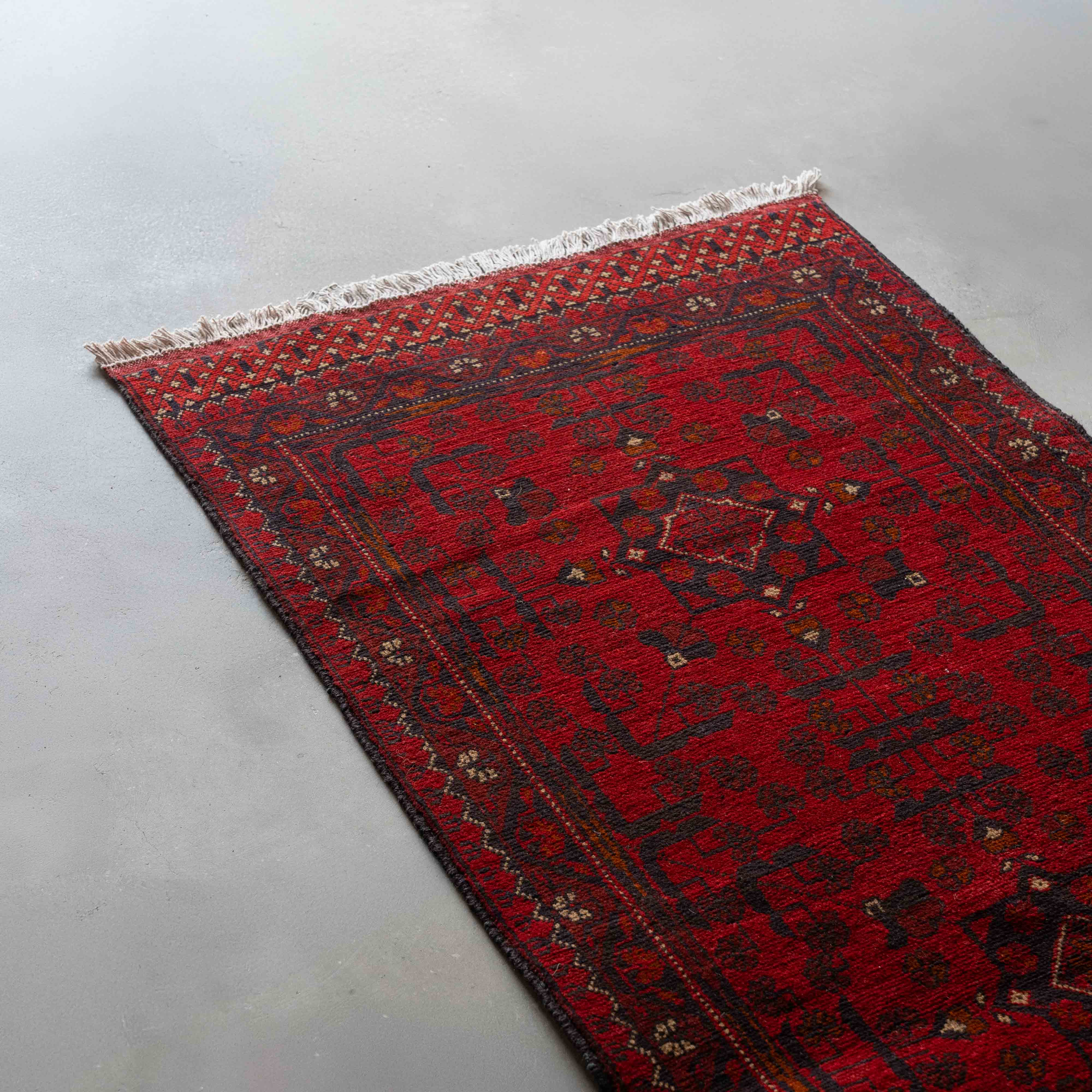 Silken Weave Runner Handcrafted Red Vintage Style Wool Afghan Rug