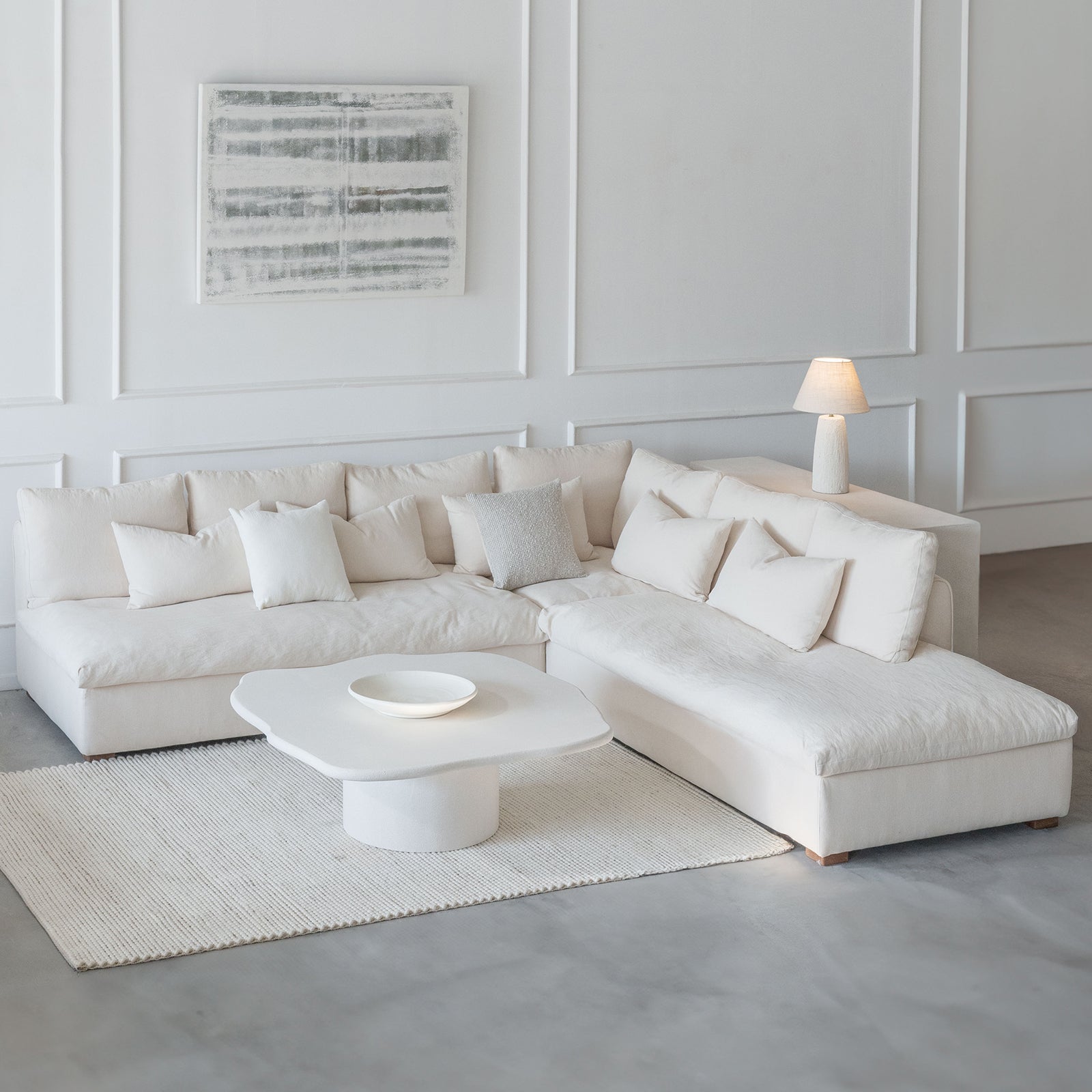 كنبة سلطان على شكل حرف L - بيج