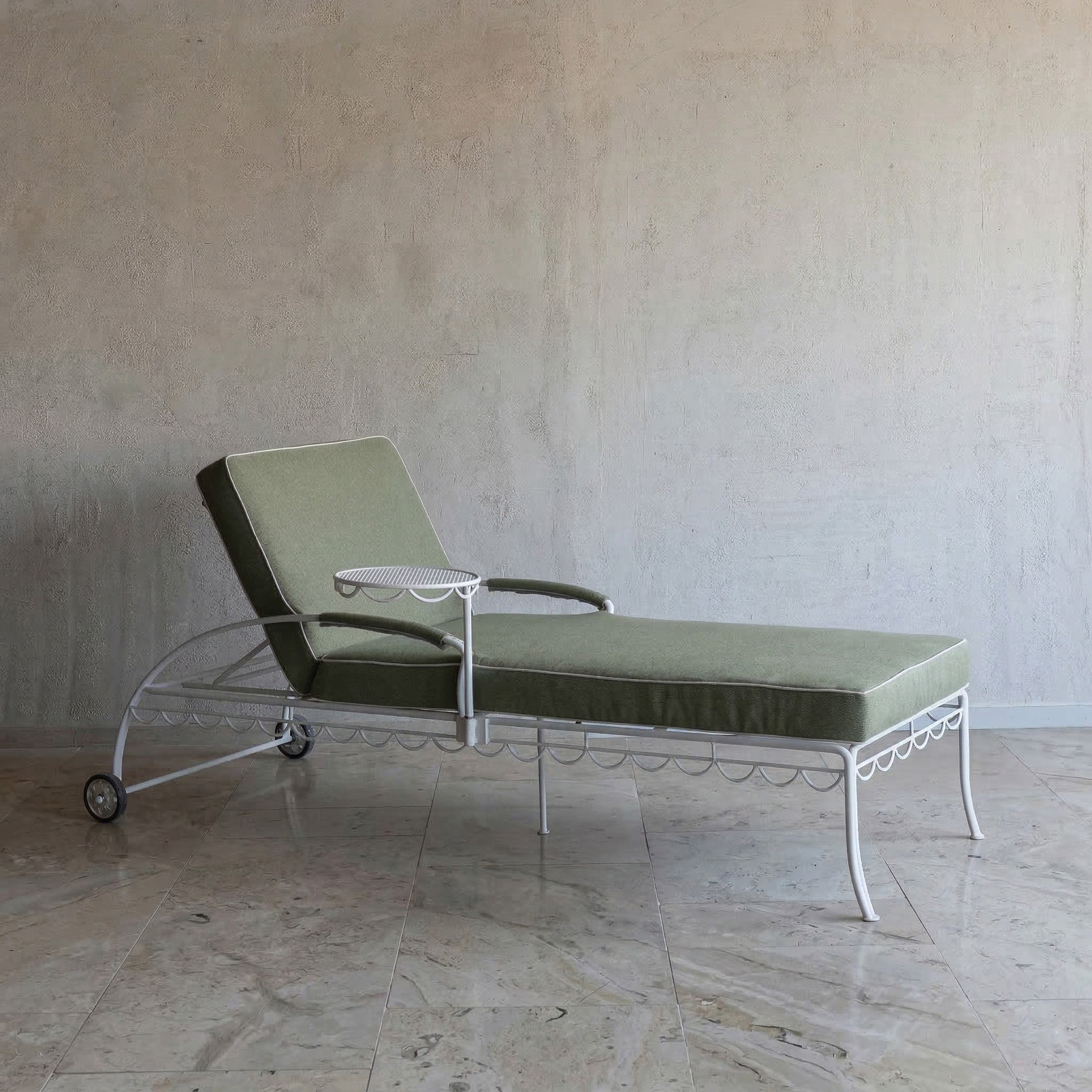 Shams Wrought Sun Lounger Chaise With Side Table - GREEN