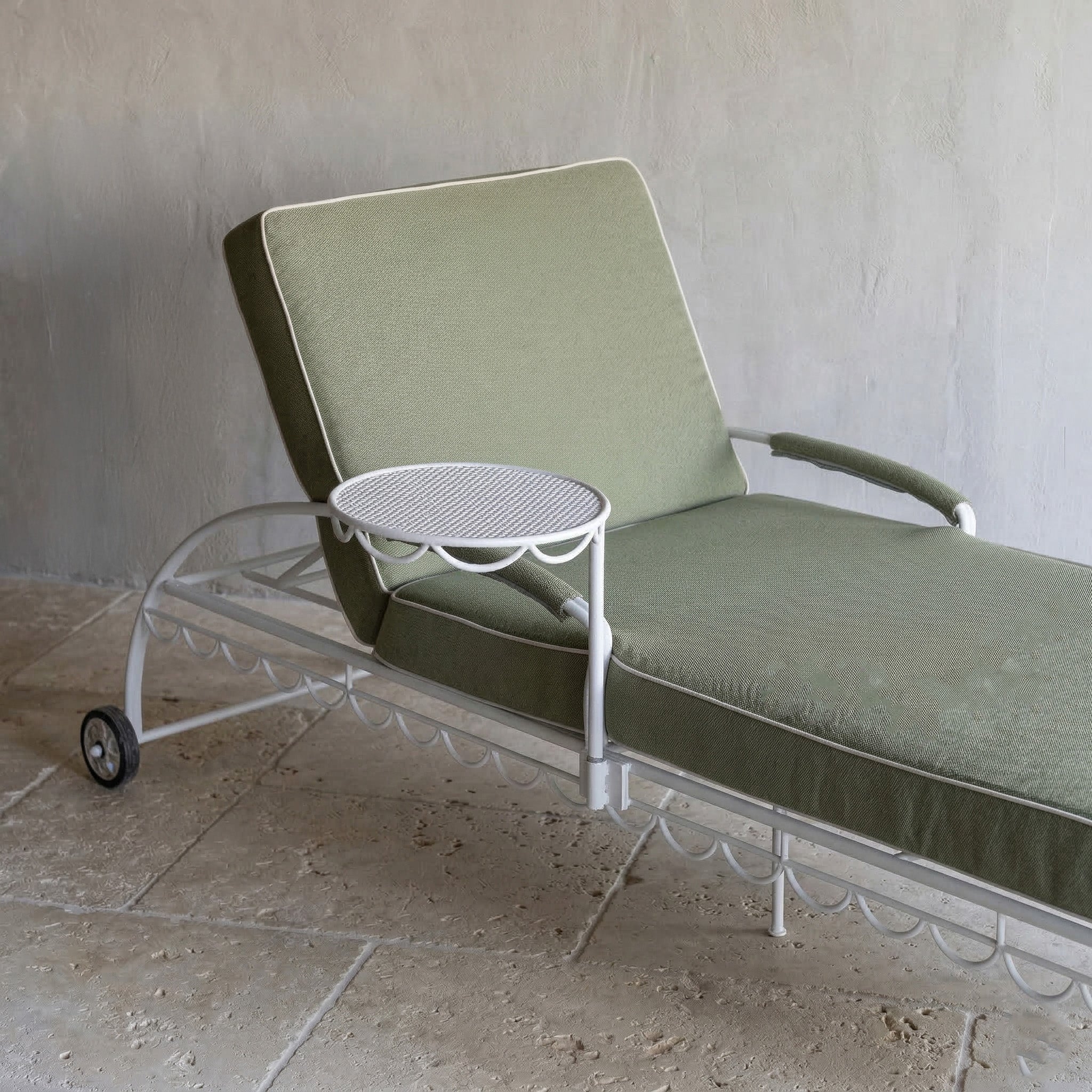 Shams Wrought Sun Lounger Chaise With Side Table - GREEN