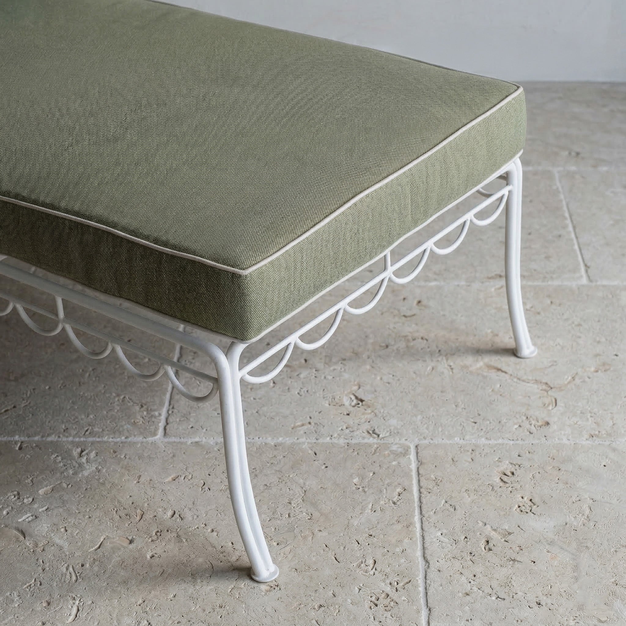 Shams Wrought Sun Lounger Chaise With Side Table - GREEN