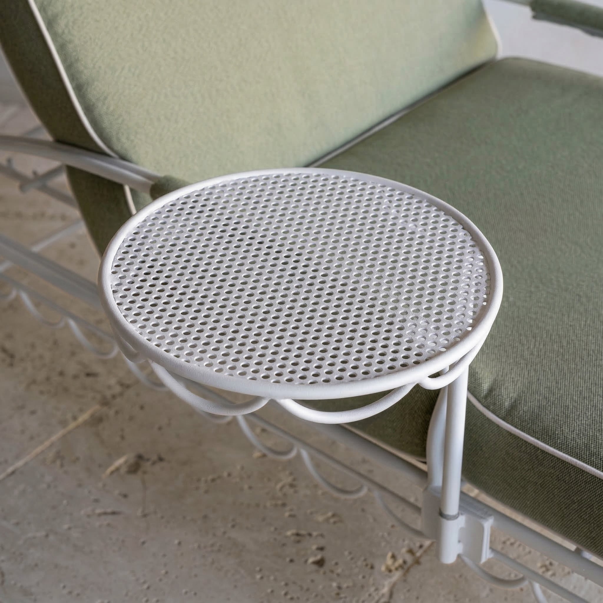 Shams Wrought Sun Lounger Chaise With Side Table - GREEN