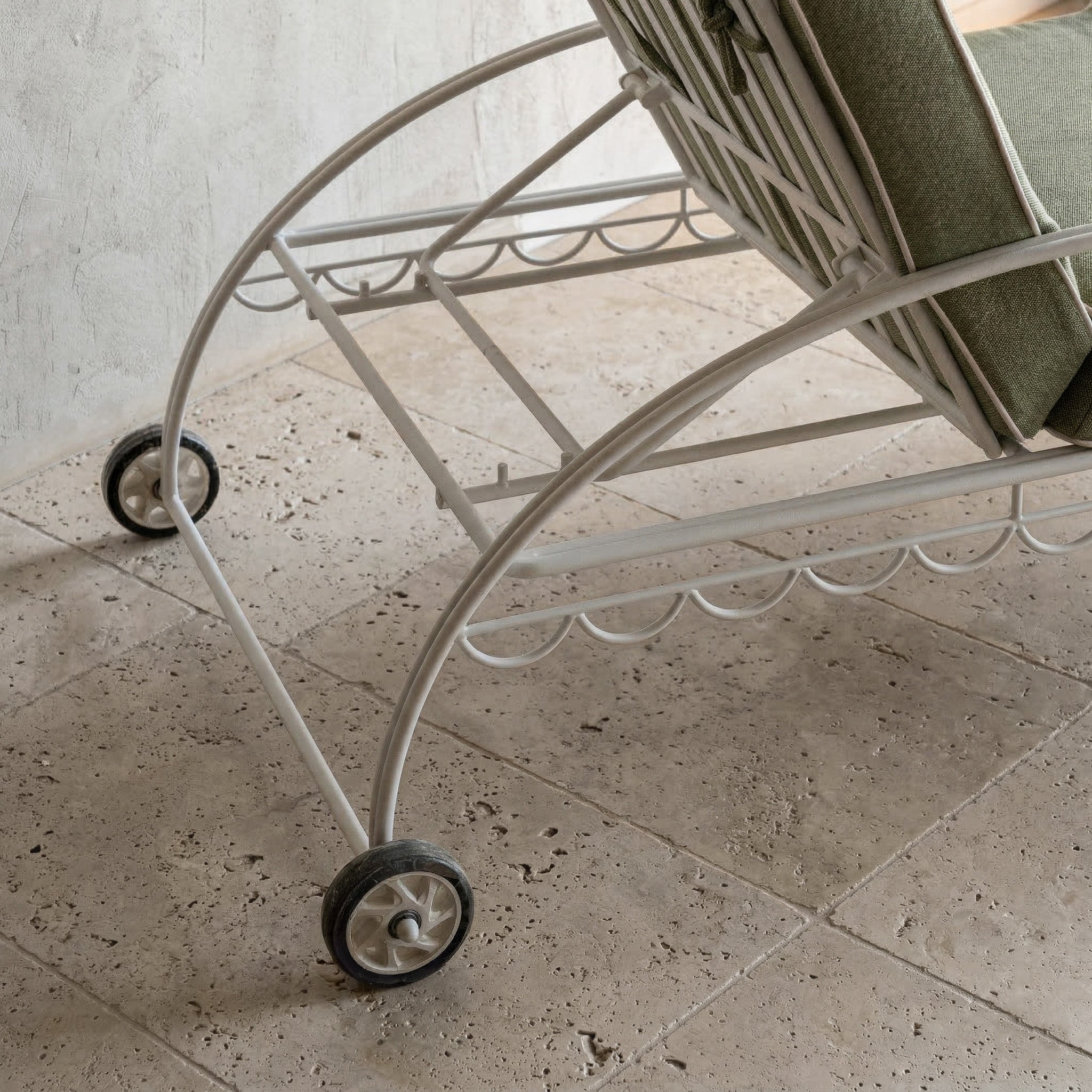 Shams Wrought Sun Lounger Chaise With Side Table - GREEN