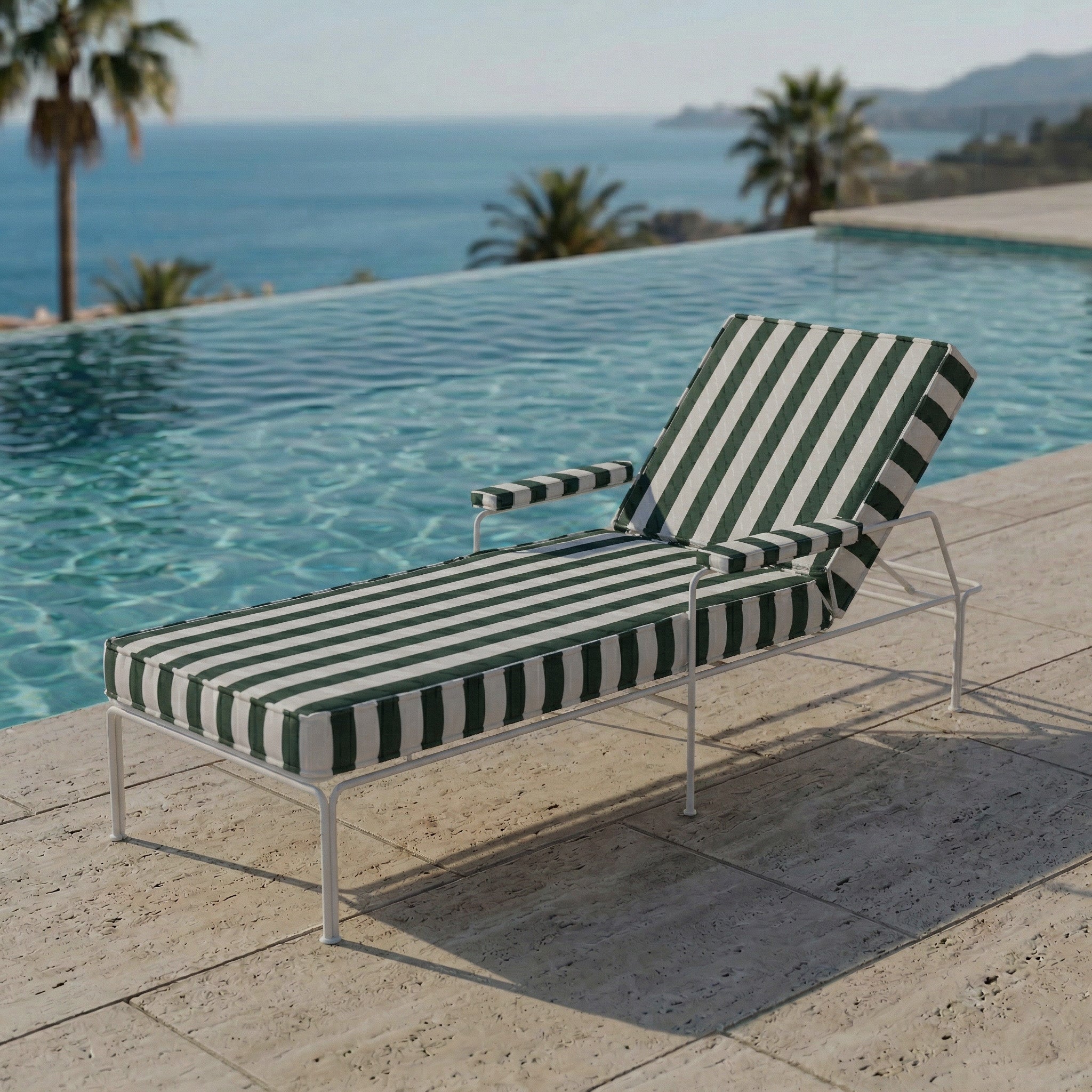 Brooks Stripe Modern Outdoor Sun Lounger Chaise - GREEN