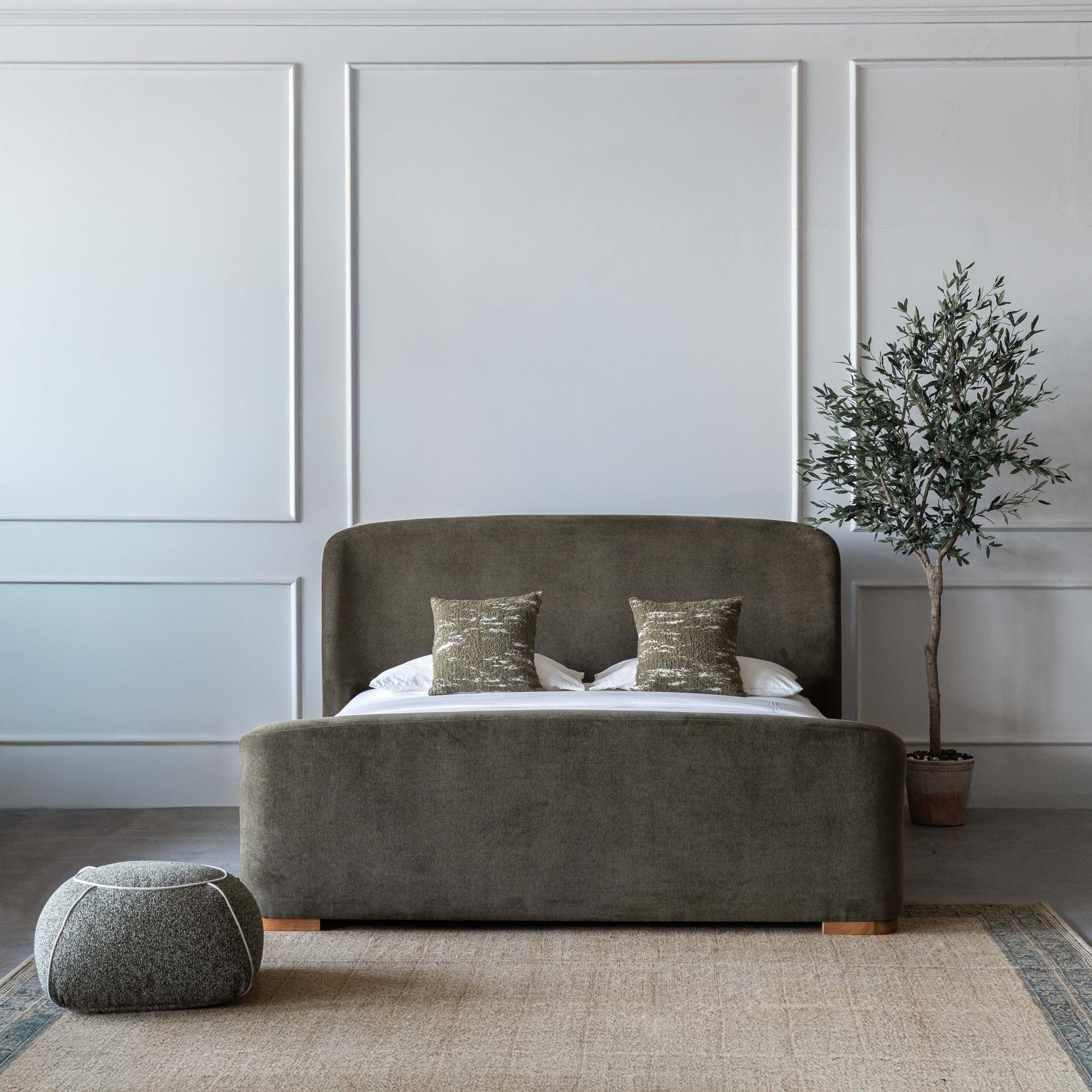 The Snooze Modern King Size Sleigh Bed -  OLIVE GREEN