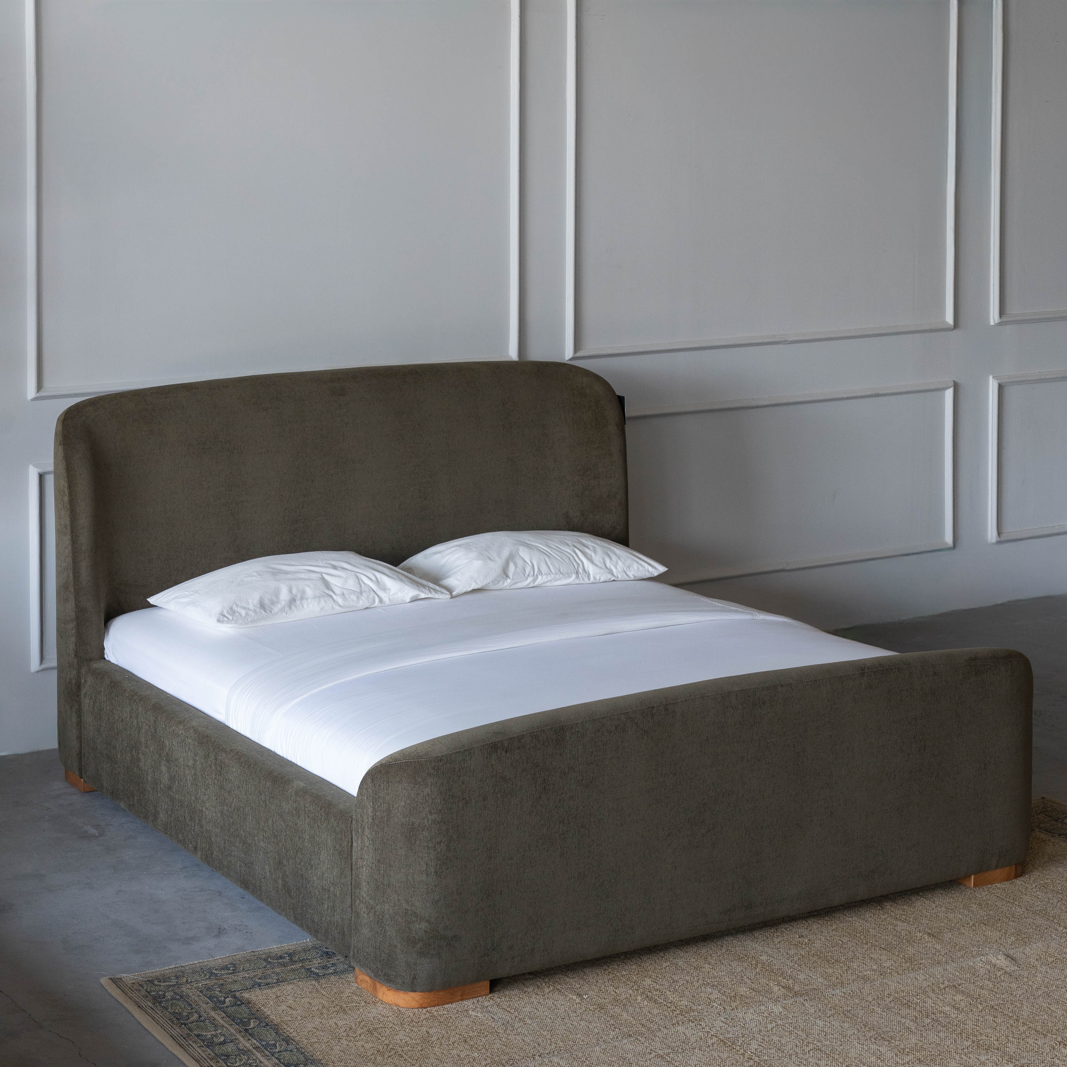 The Snooze Modern King Size Sleigh Bed -  OLIVE GREEN