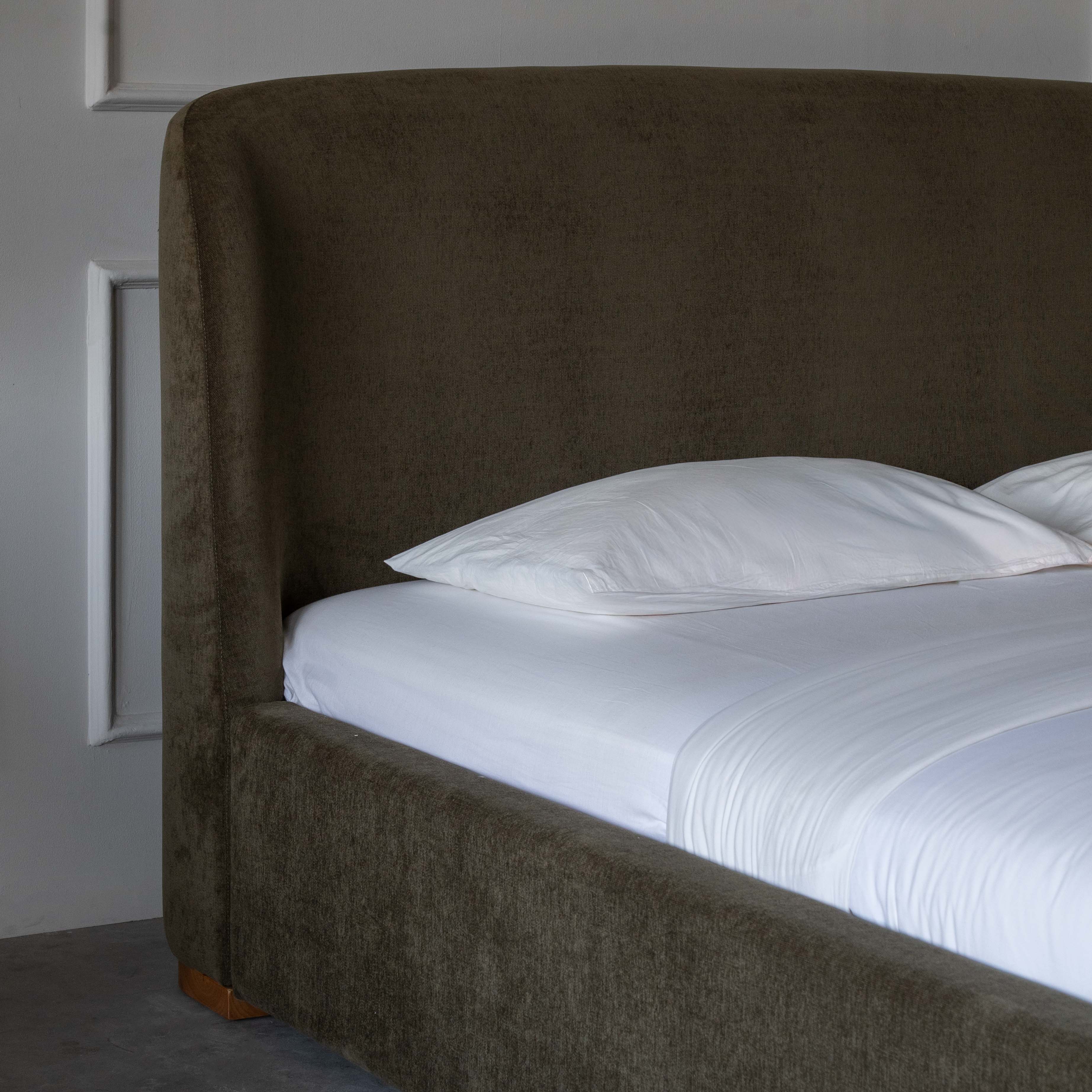 The Snooze Modern King Size Sleigh Bed -  OLIVE GREEN