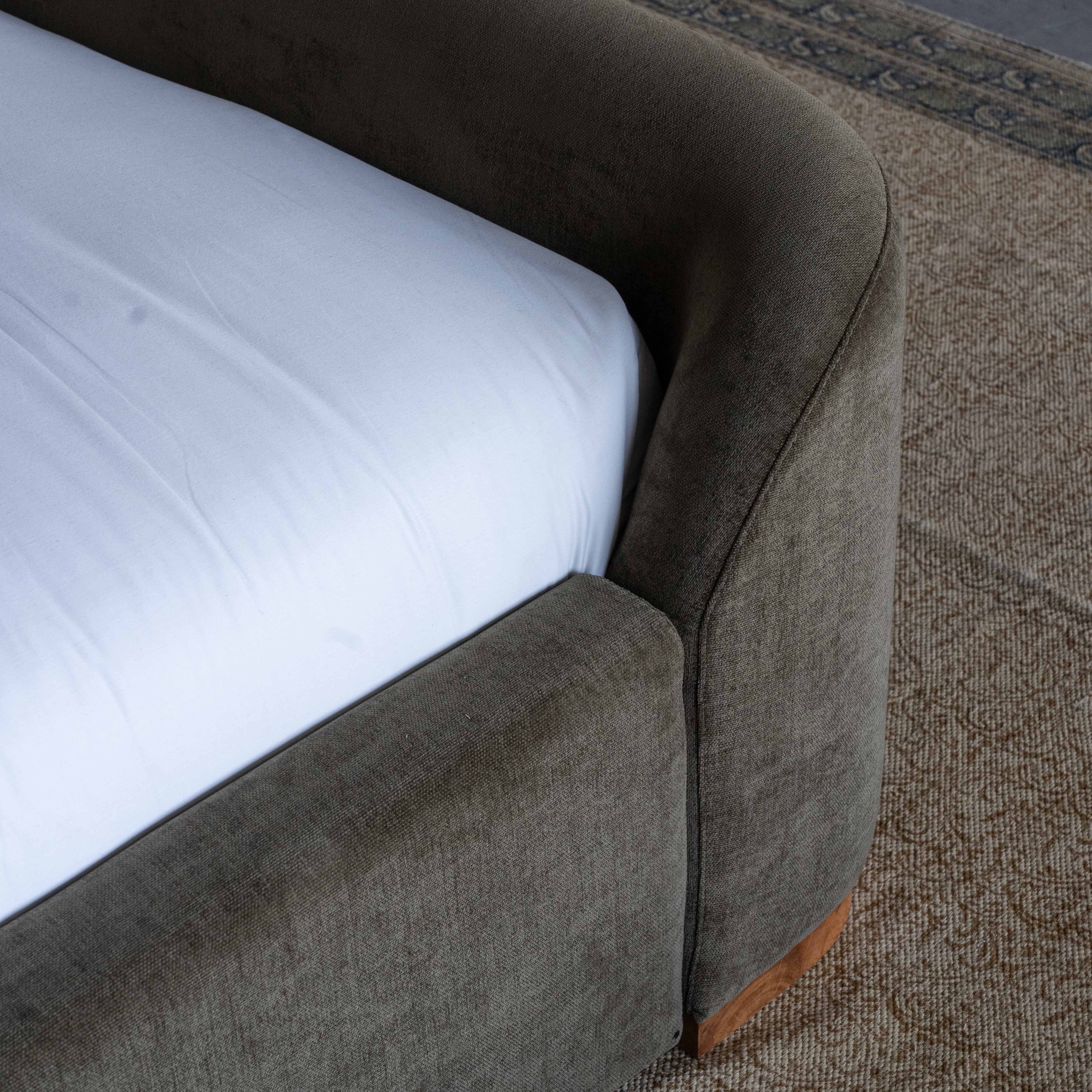 The Snooze Modern King Size Sleigh Bed -  OLIVE GREEN