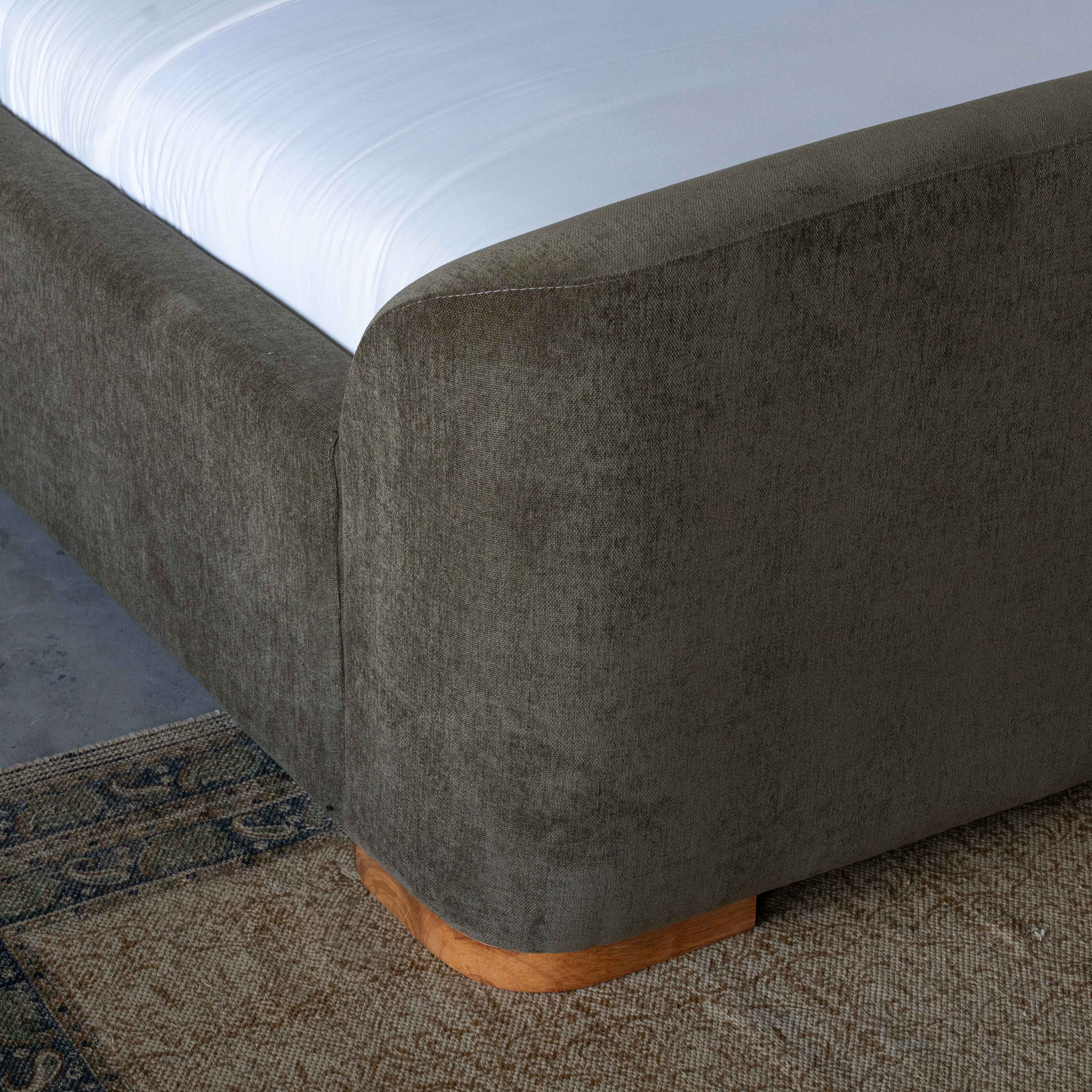 The Snooze Modern King Size Sleigh Bed -  OLIVE GREEN