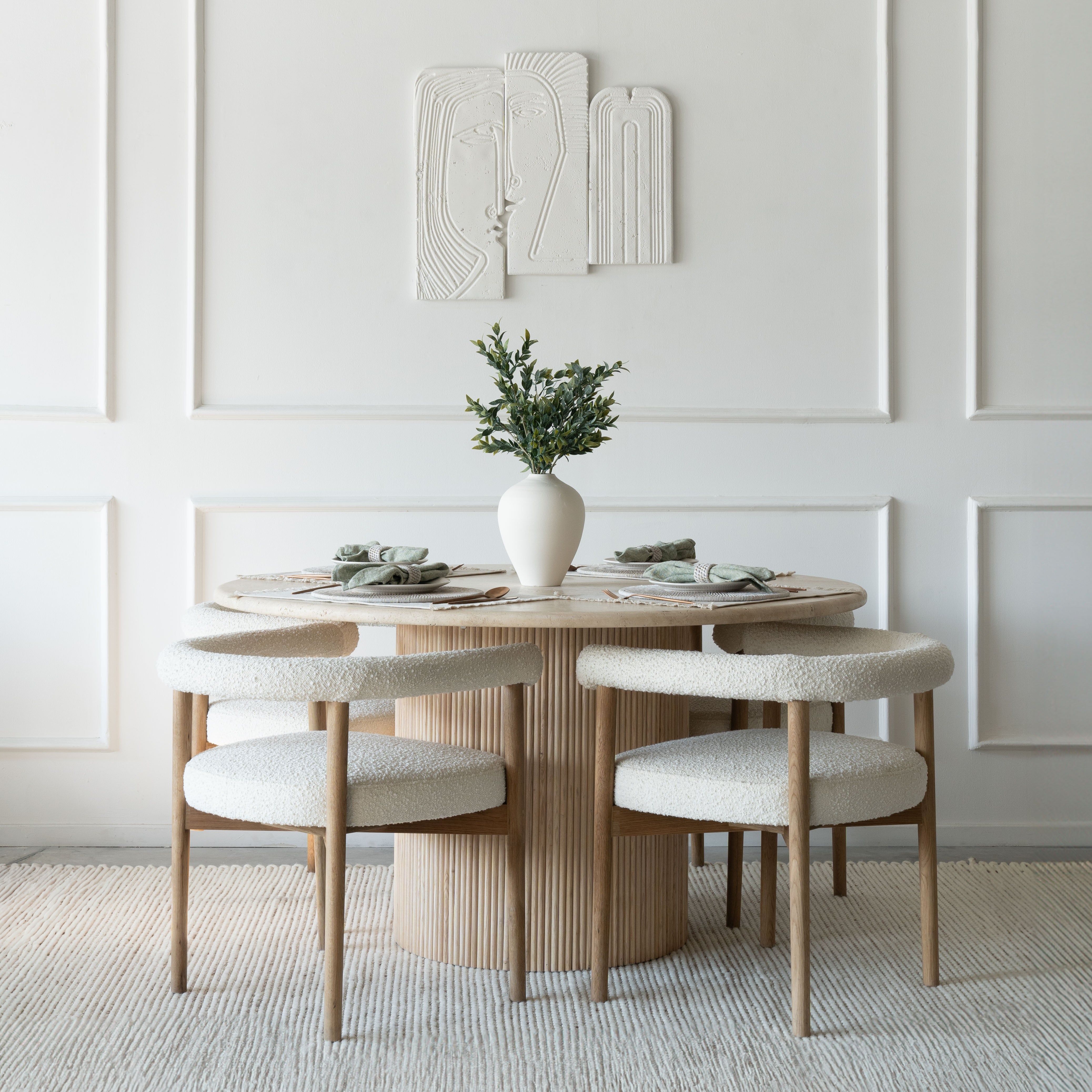 Palm Round Travertine Marble Dining Table  - WS Living - UAE -  Wood and steel Furnitures - Dubai