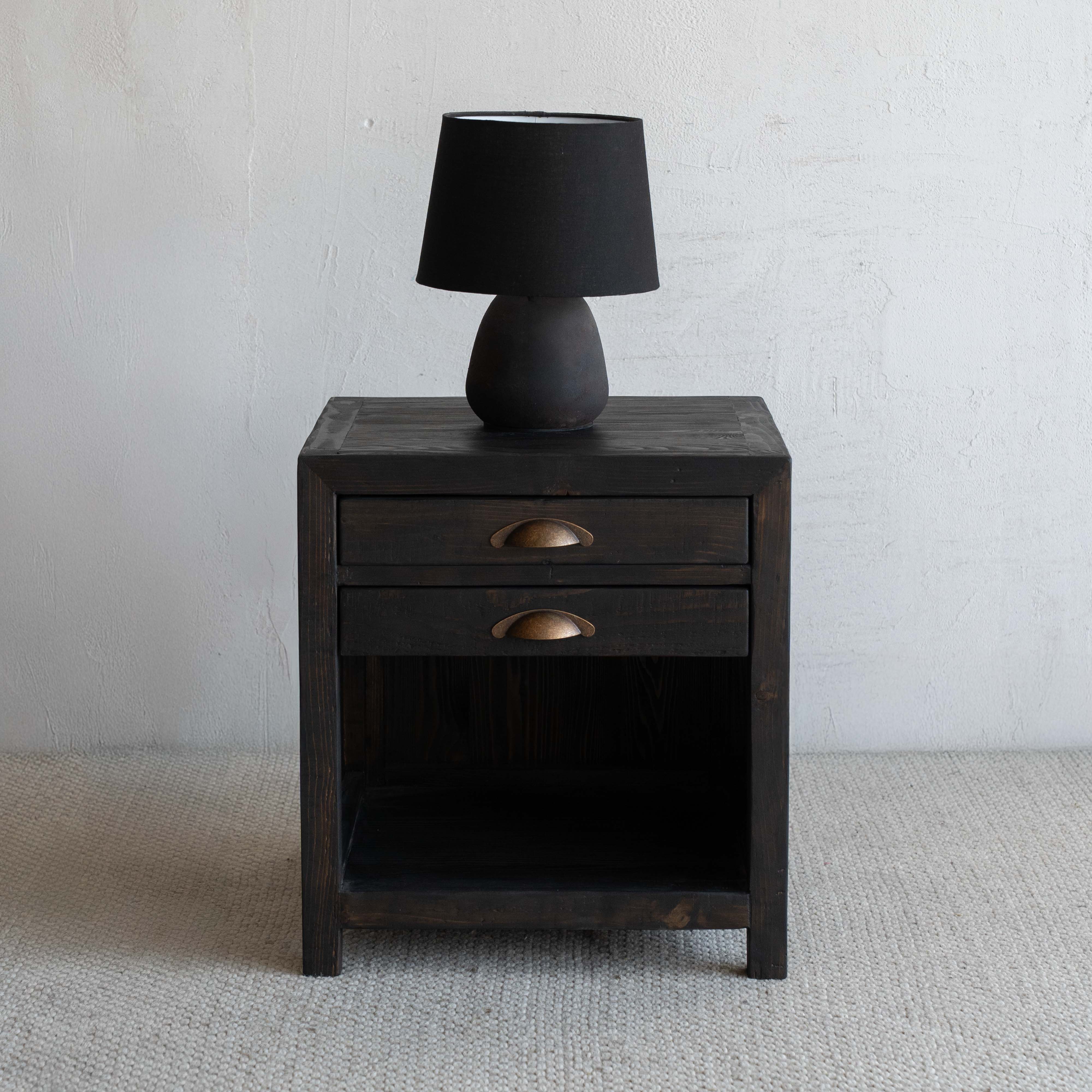 Tommy Bed Side Table With Drawers - DARK WALNUT