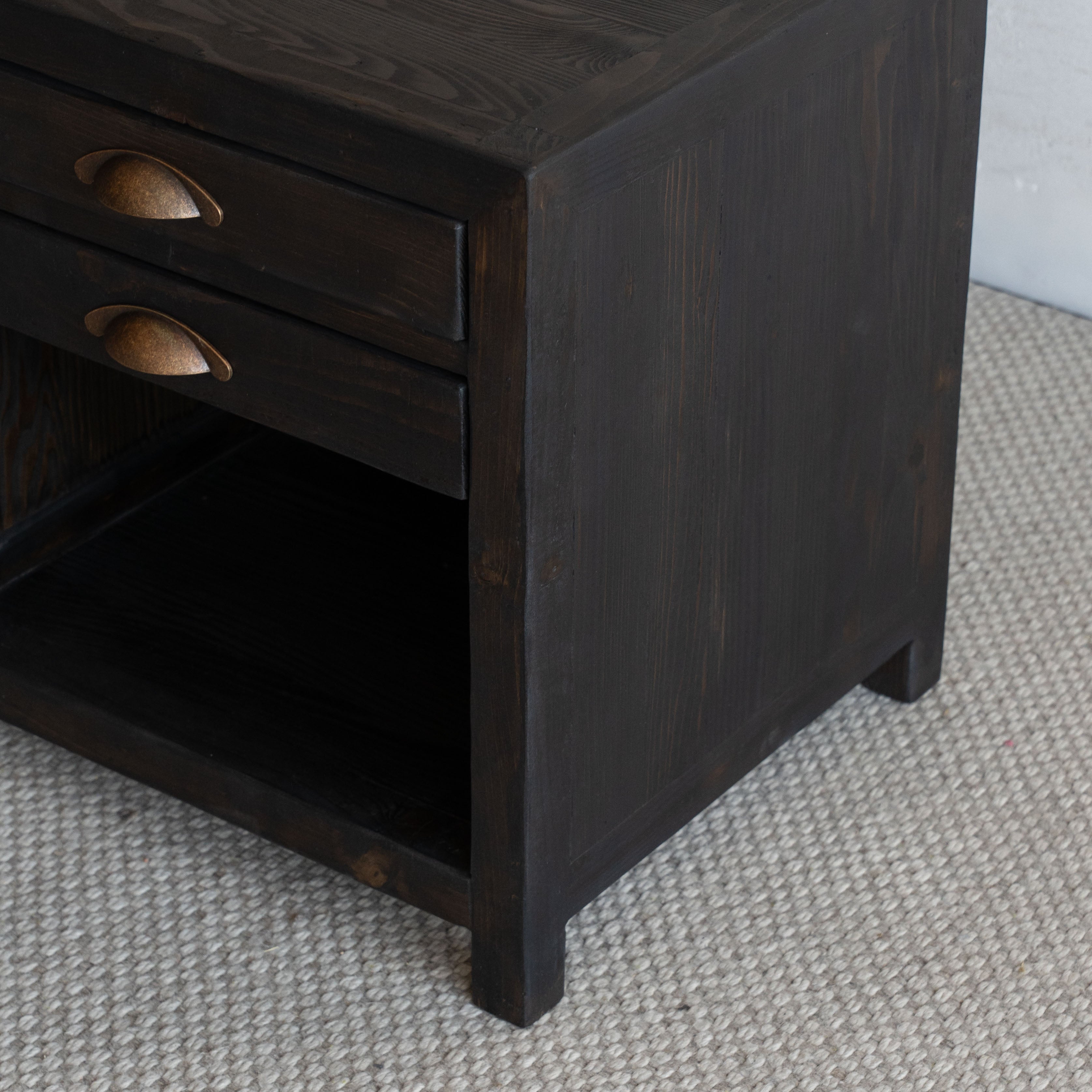 Tommy Bed Side Table With Drawers - DARK WALNUT