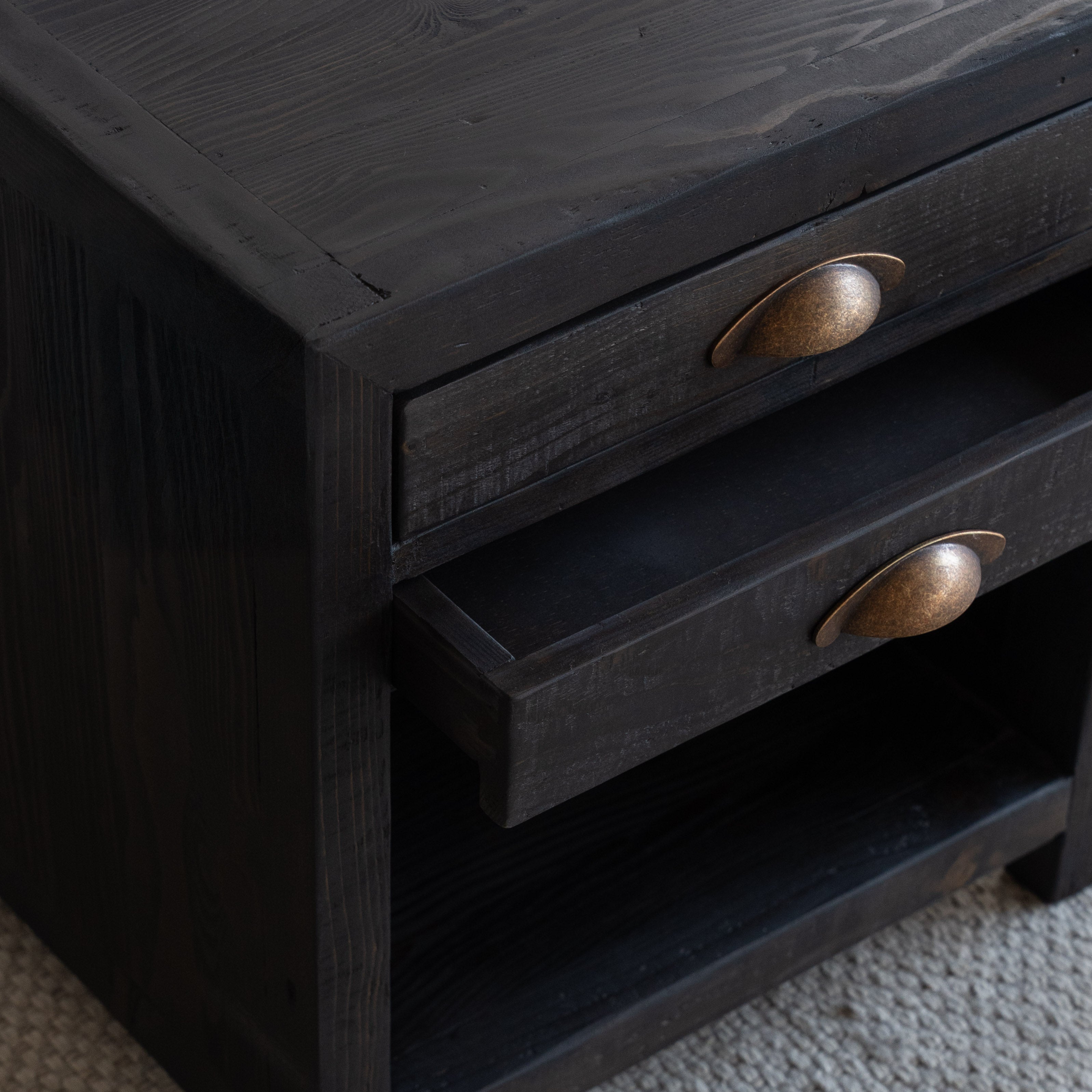 Tommy Bed Side Table With Drawers - DARK WALNUT