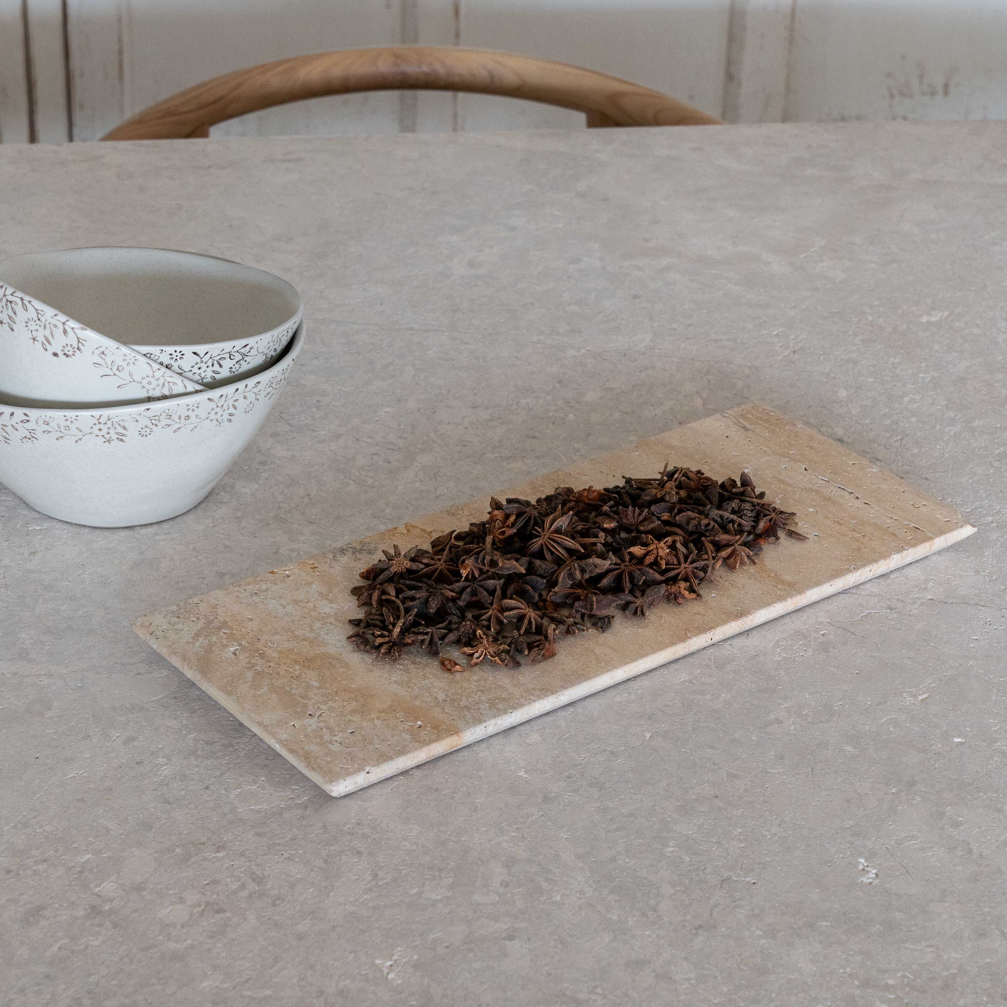 Handcrafted Natural Travertine Marble Tray - Beige