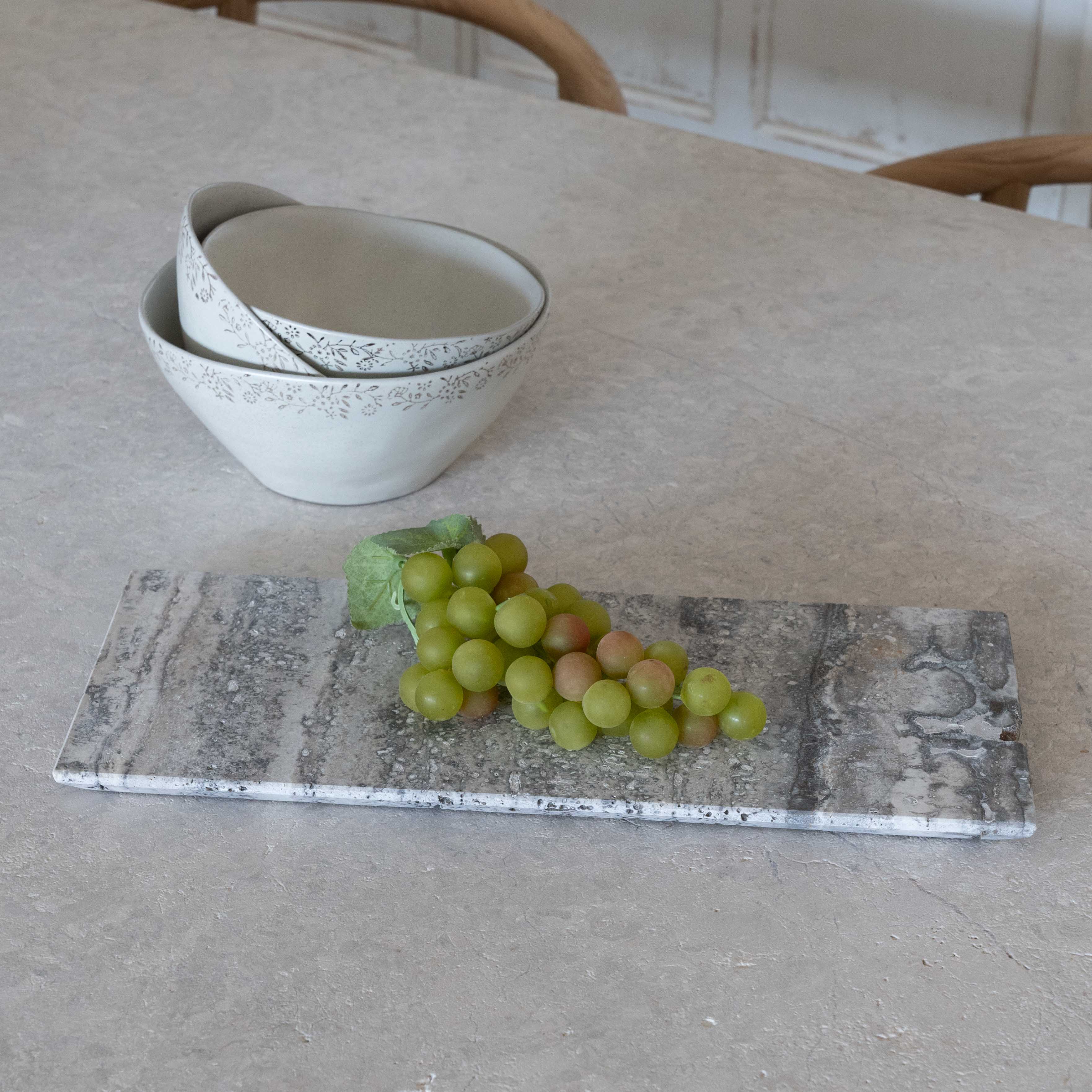 Handcrafted Natural Travertine Marble Tray - Grey