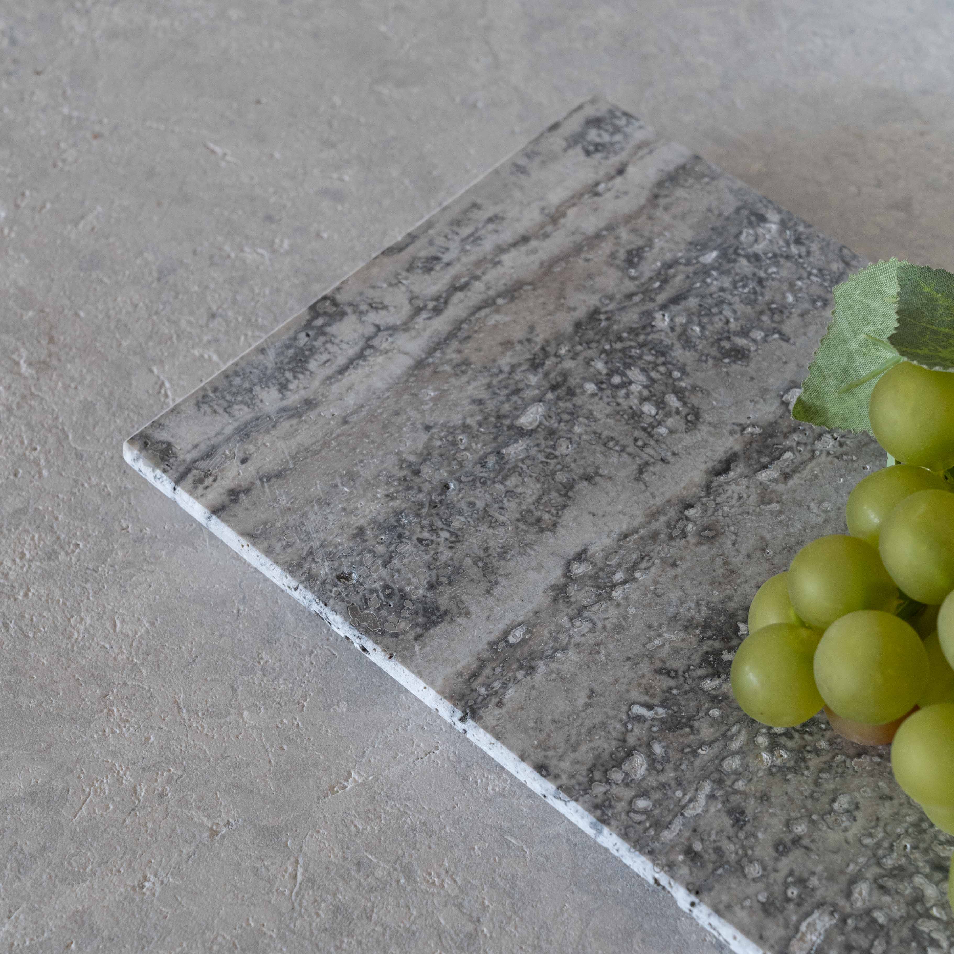 Handcrafted Natural Travertine Marble Tray - Grey