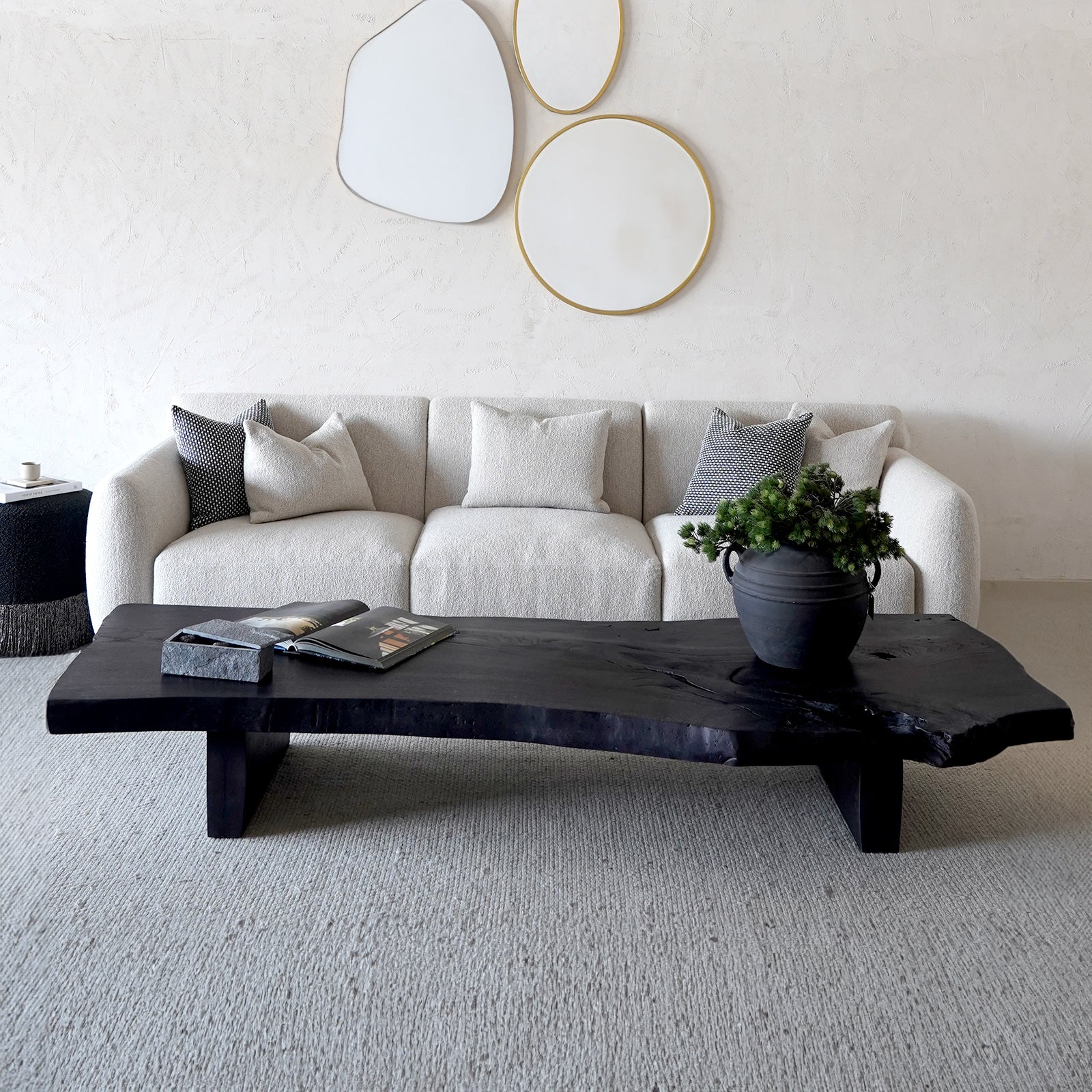 Ikou Handcrafted Black Solid Wood - Live Edge Coffee Table - Coffee Tables - WS Living - UAE Wood and steel Furnitures in Dubai
