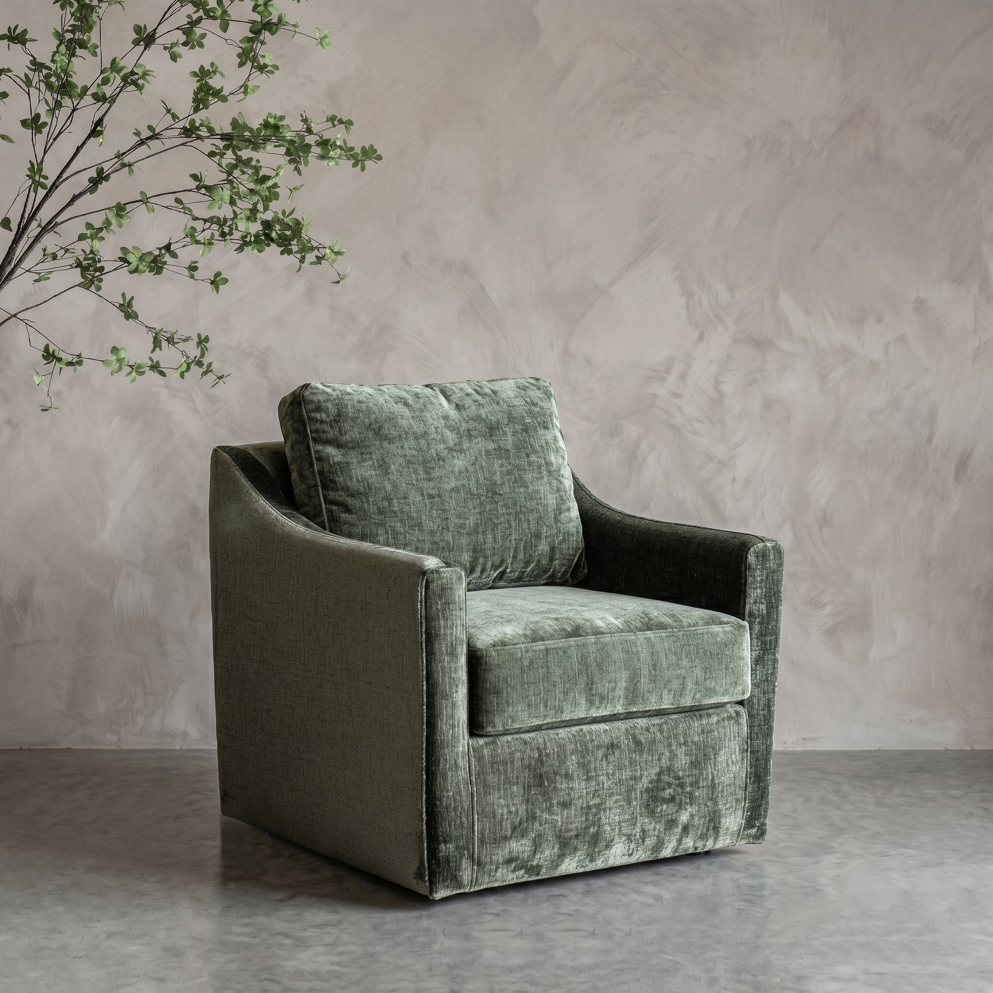 Velora Modern Swivel Armchair - TEXTURE GREEN
