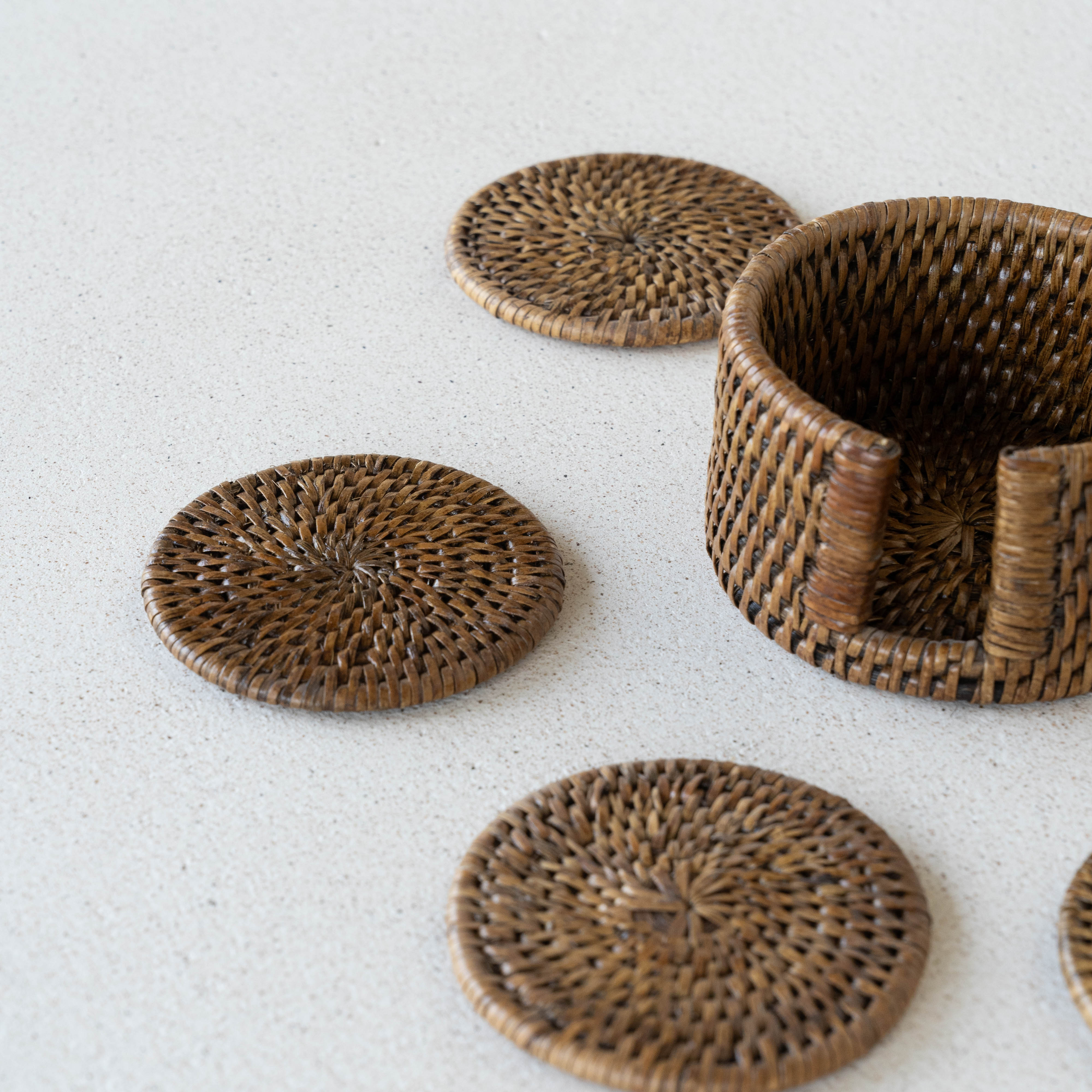 Handmade Natural Rattan Coasters - Set of 6  - WS Living - UAE - Coaster Wood and steel Furnitures - Dubai